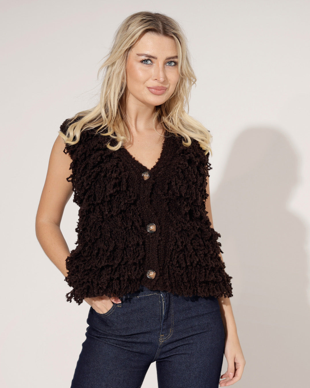 Boucle gilet Quinty Donkerbruin