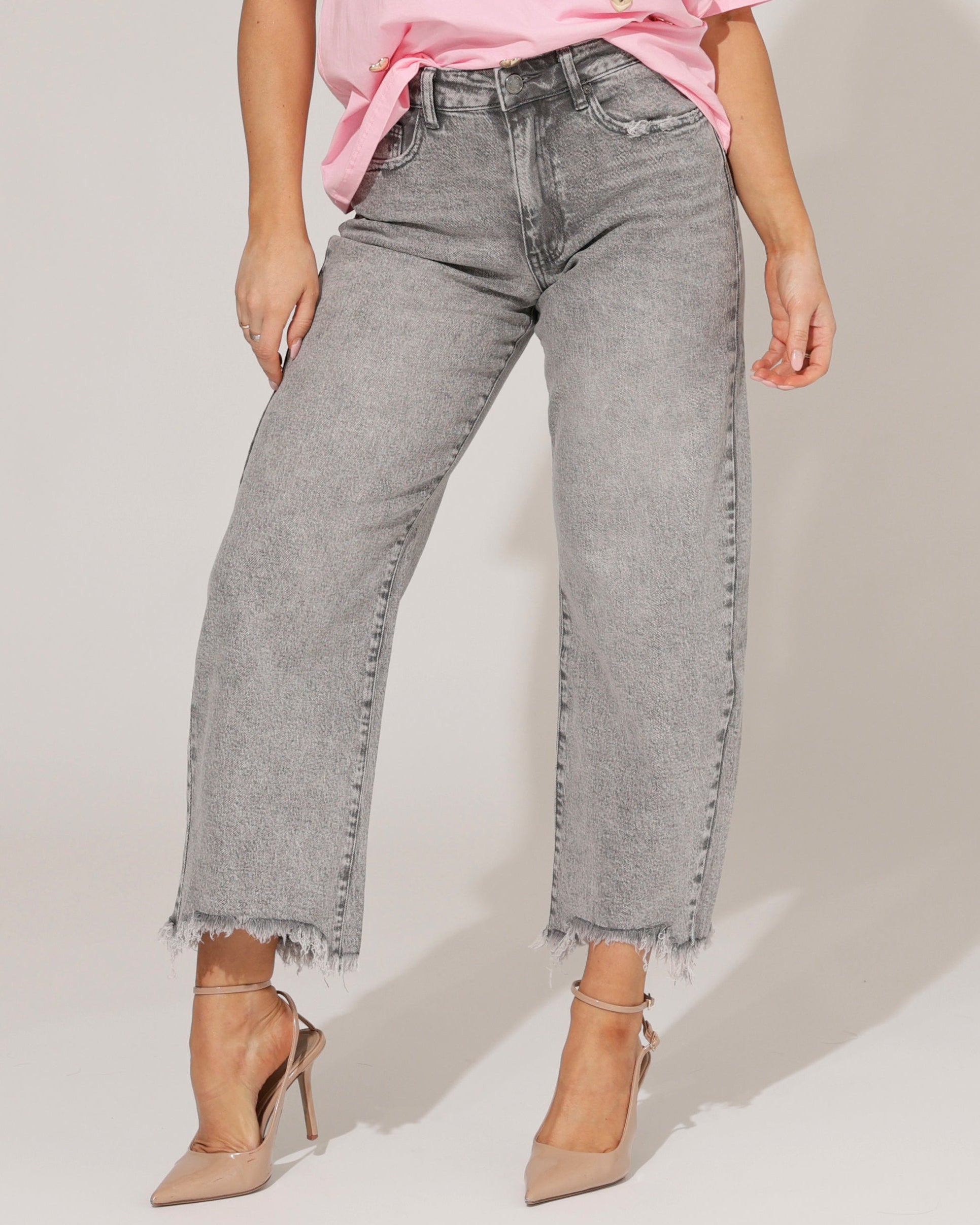 Queen Hearts | Barrel jeans Yazz-7 Grijs