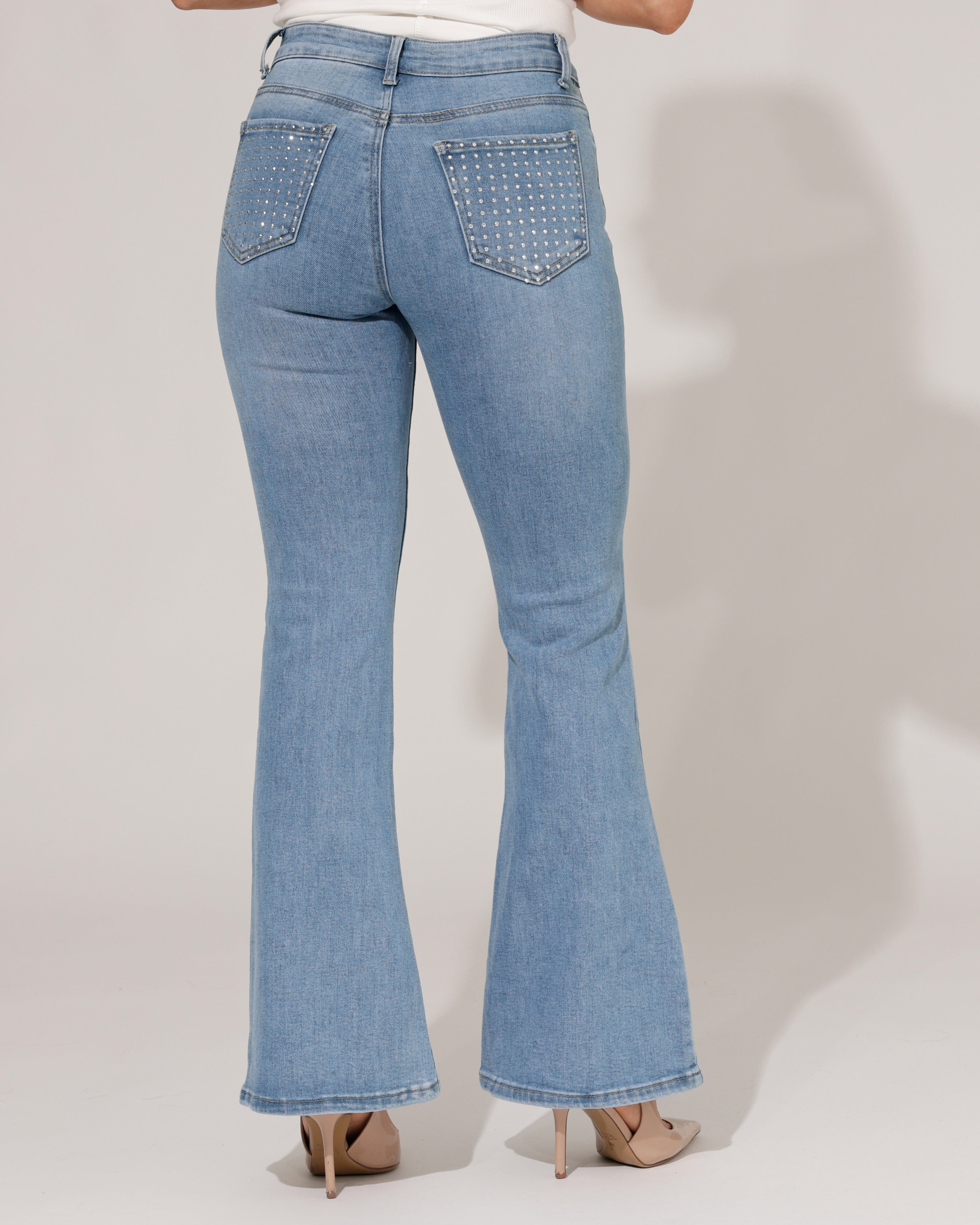 Goodies | Flared jeans strass-zak Iris Blauw
