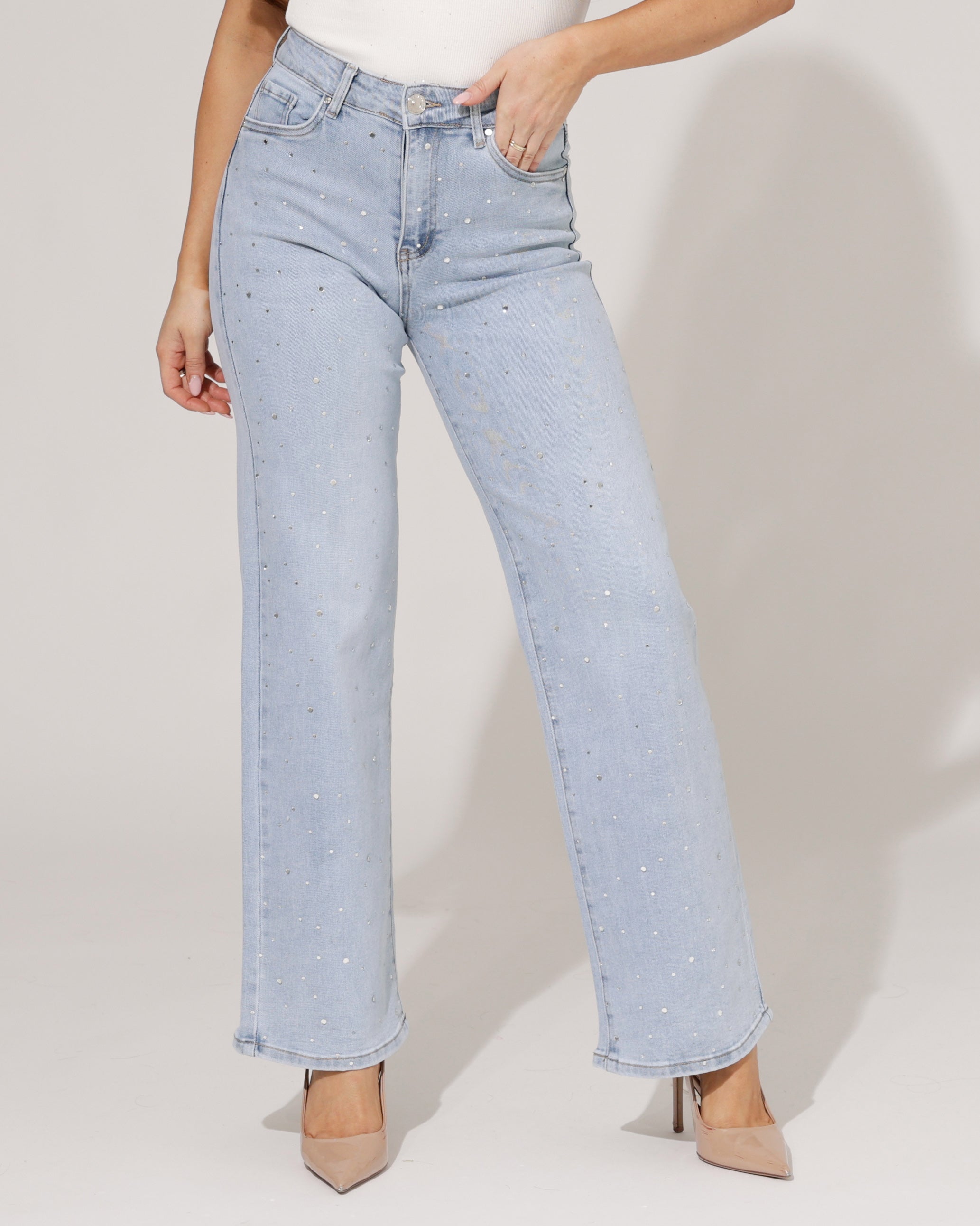 Goodies | Wide leg jeans strass Cherry Blauw