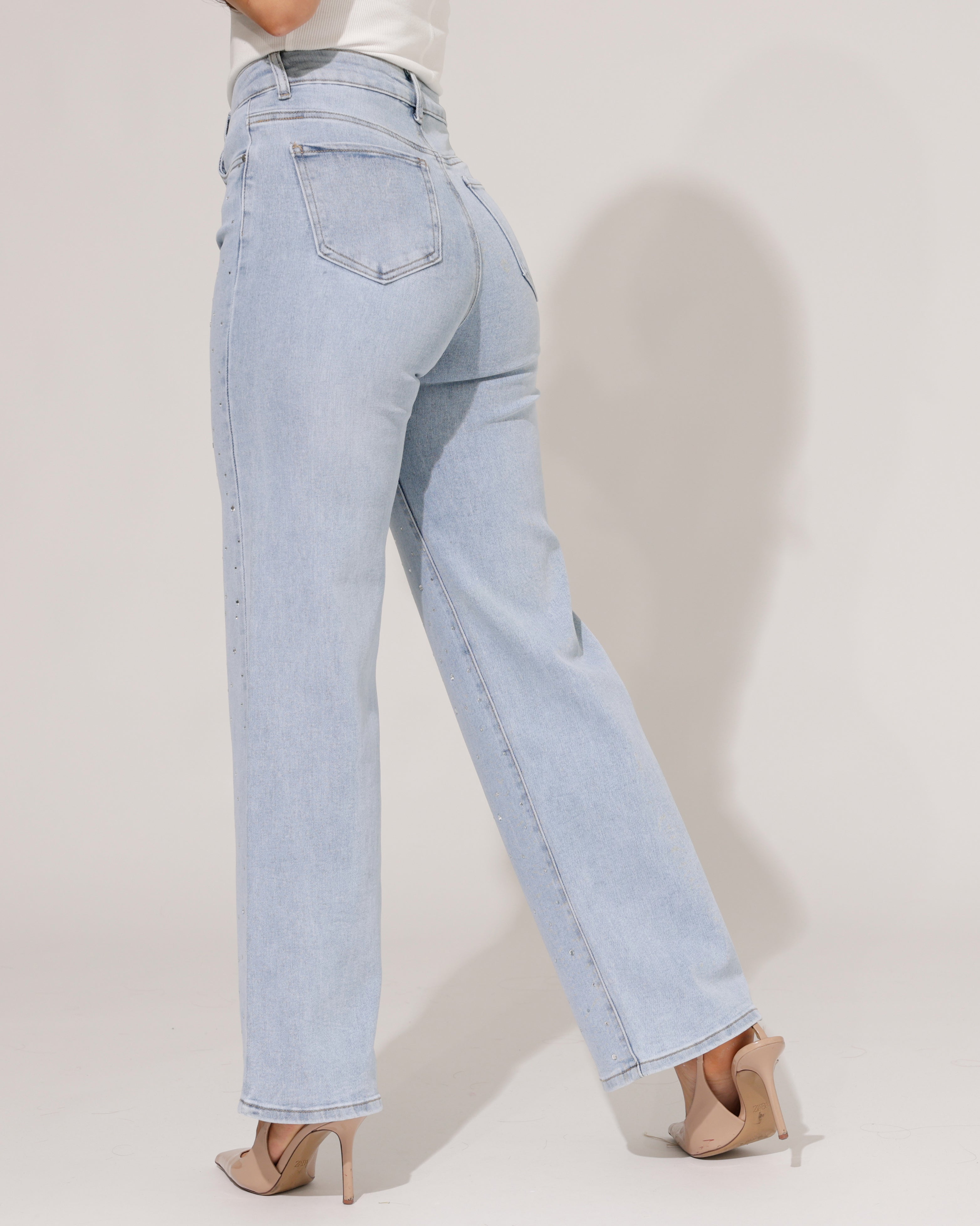 Goodies | Wide leg jeans strass Cherry Blauw