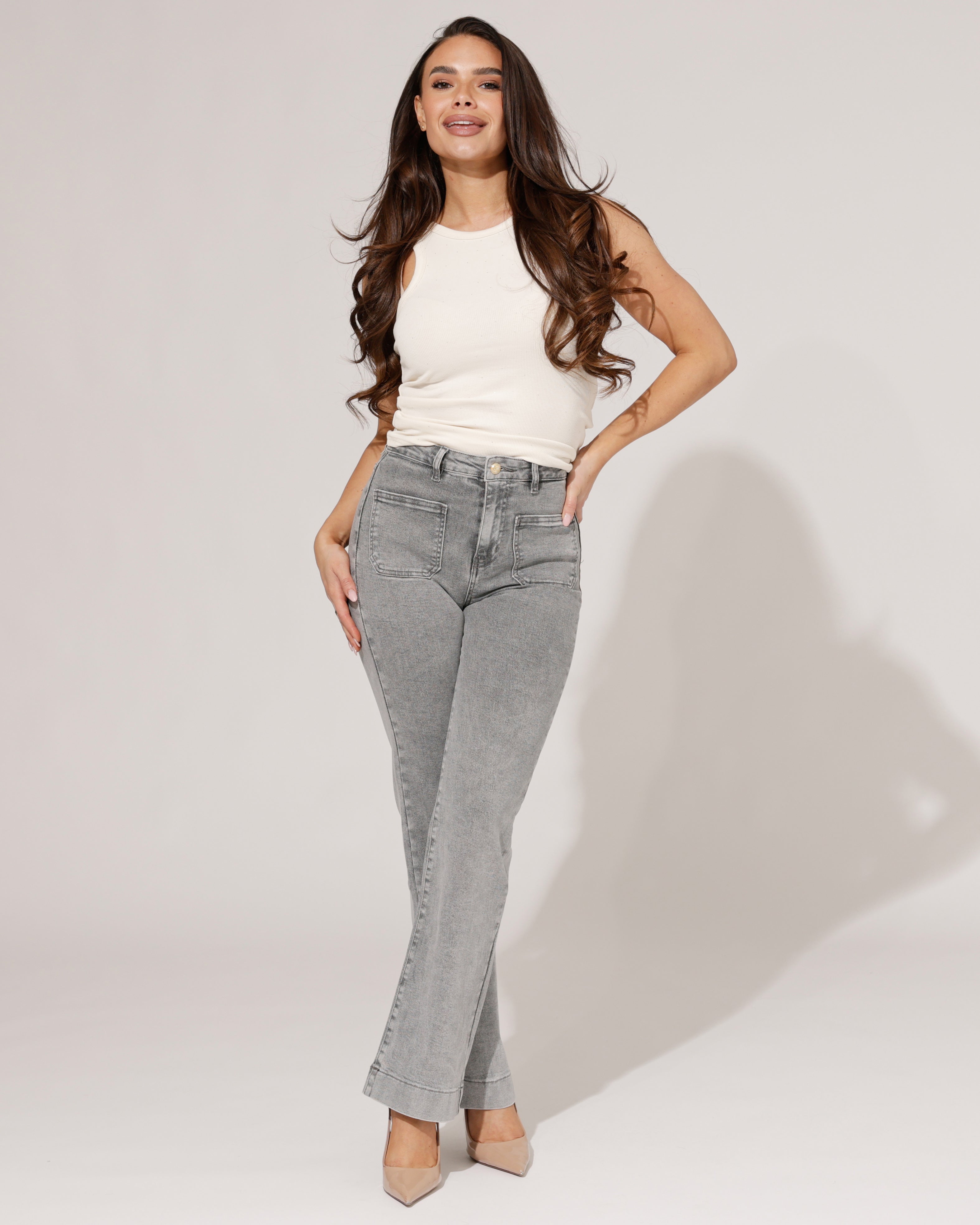Folyrose | Wide leg jeans Jana-S Grijs