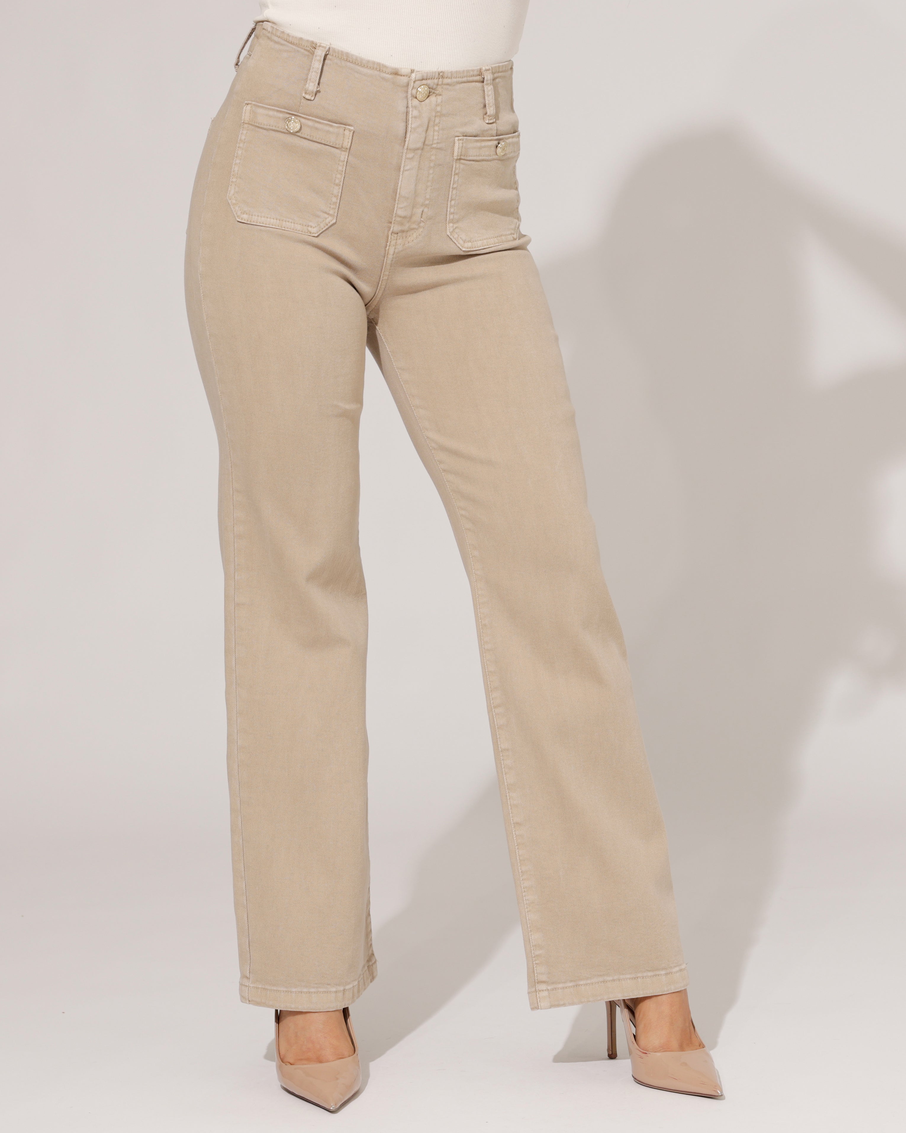 Folyrose | Wide leg jeans Semmy-G Zand