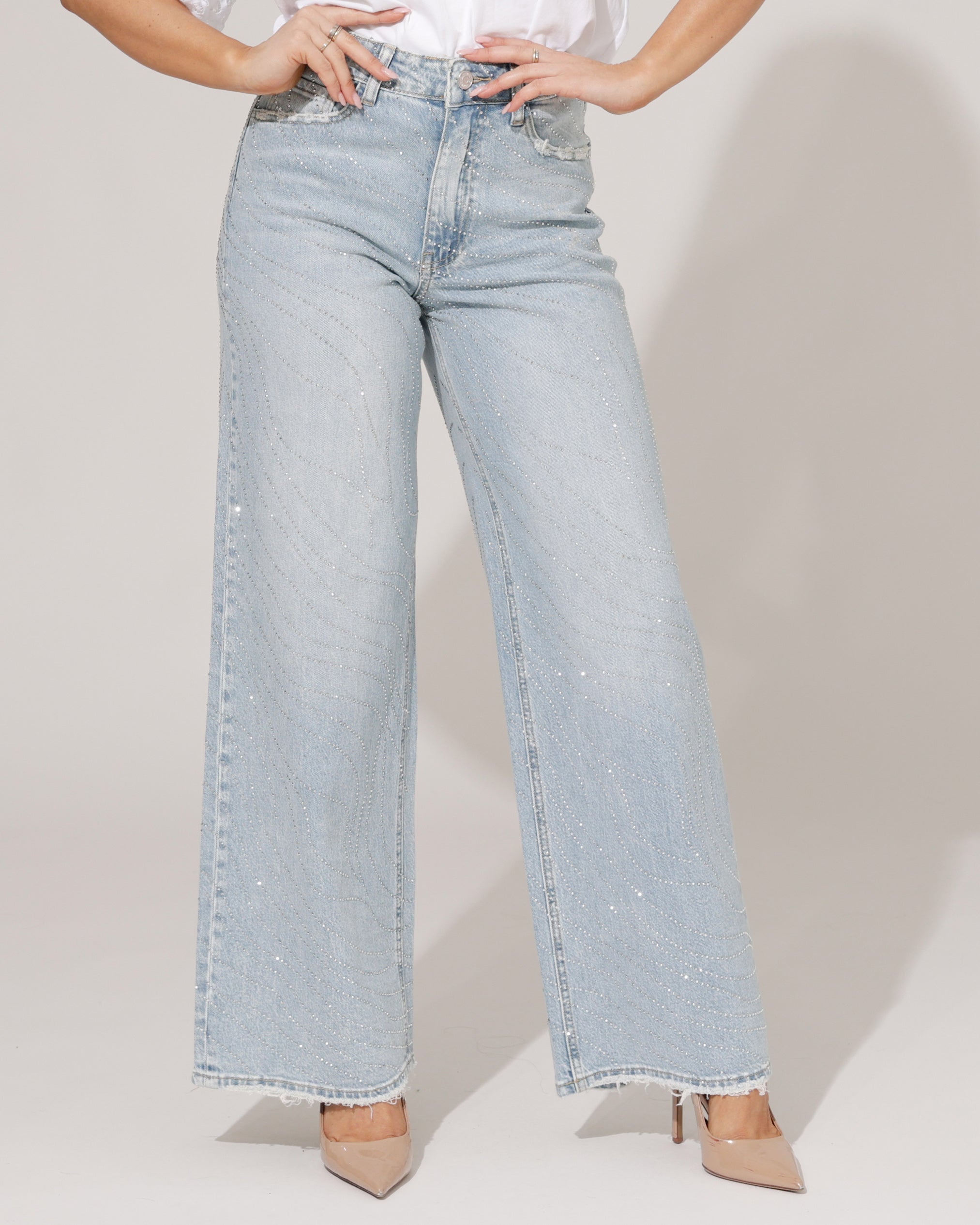 Queen Hearts | Wide leg jeans strass Lore Blauw