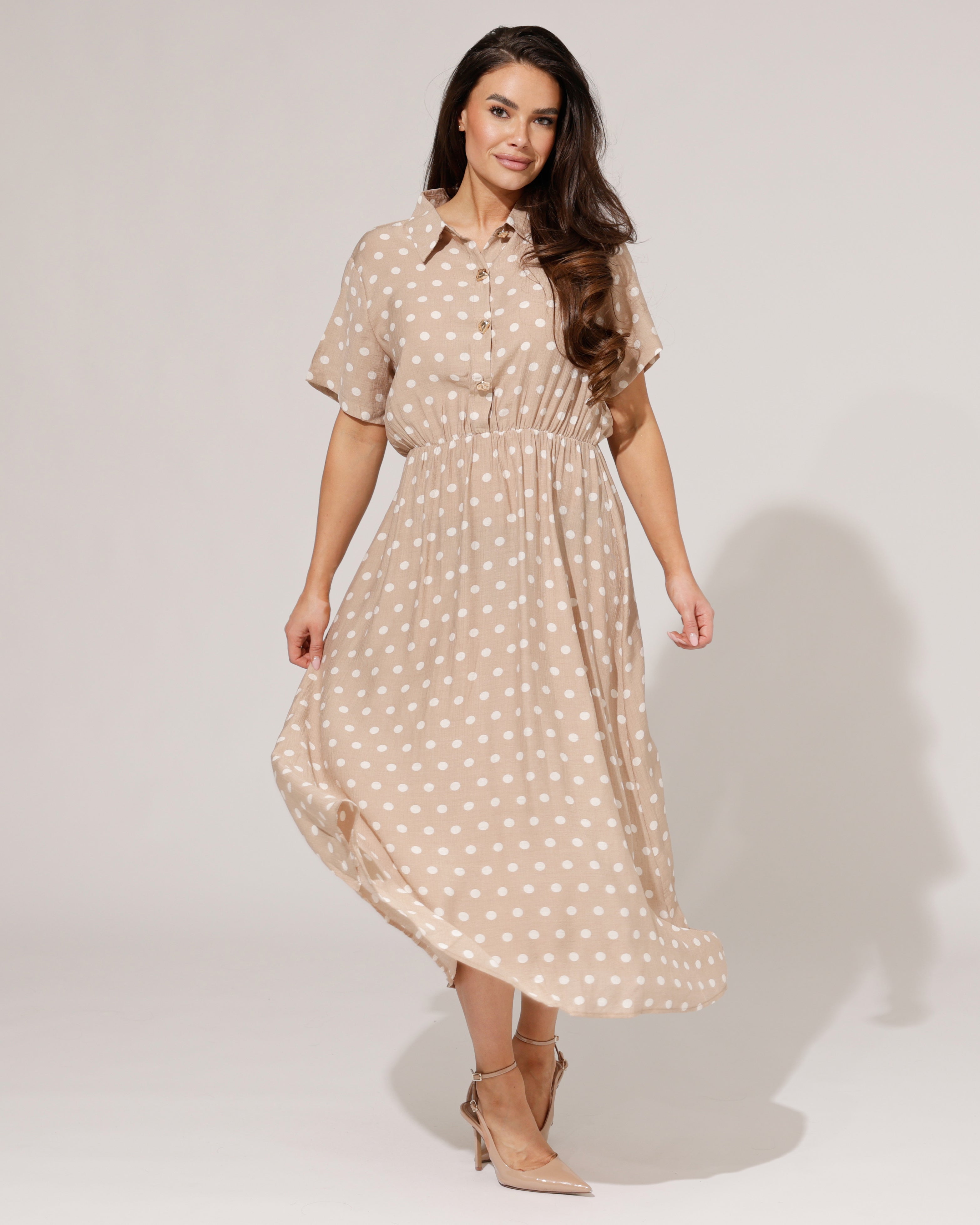 Jurk met stippen Mila Beige