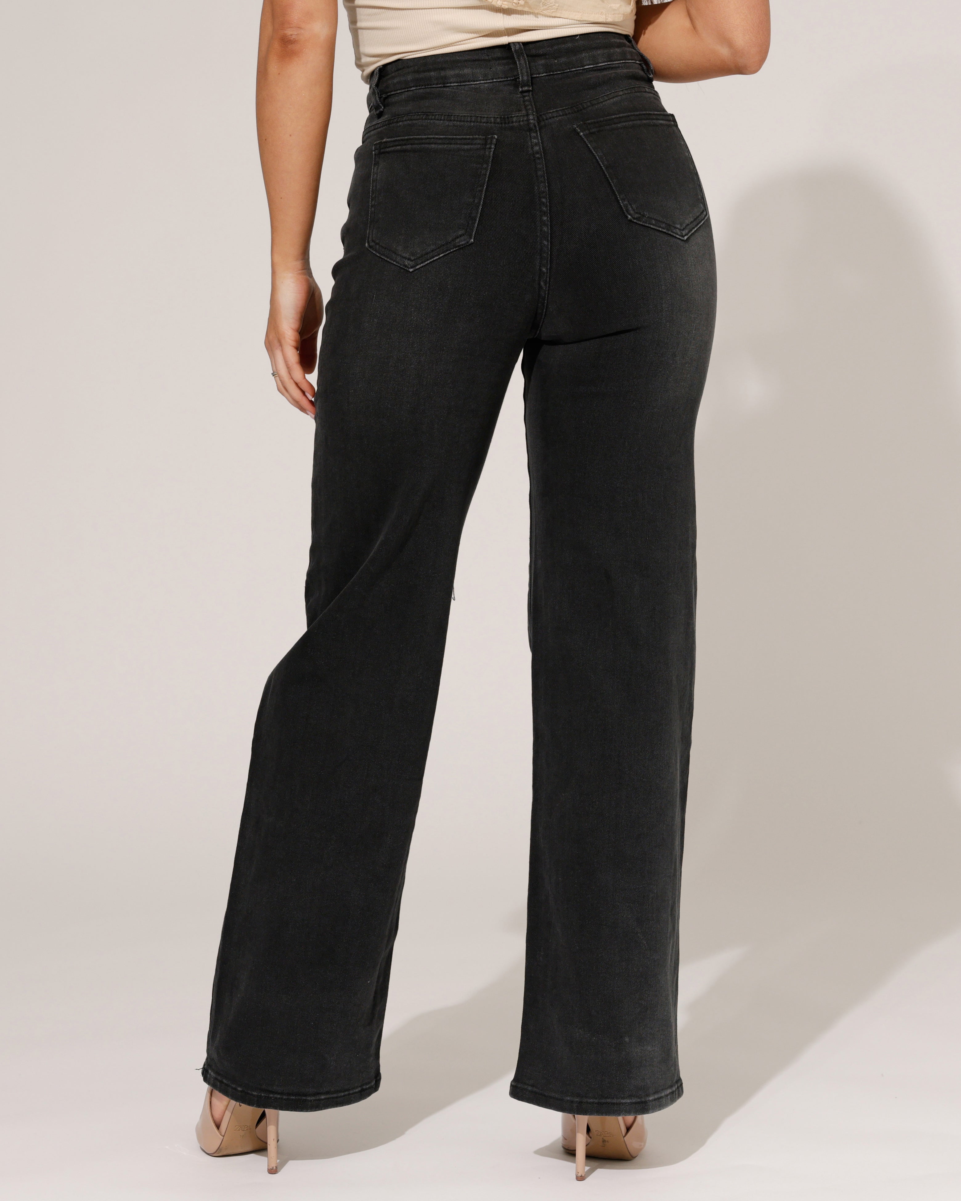 Hello Miss | Wide leg jeans Jamie-17 Donkergrijs