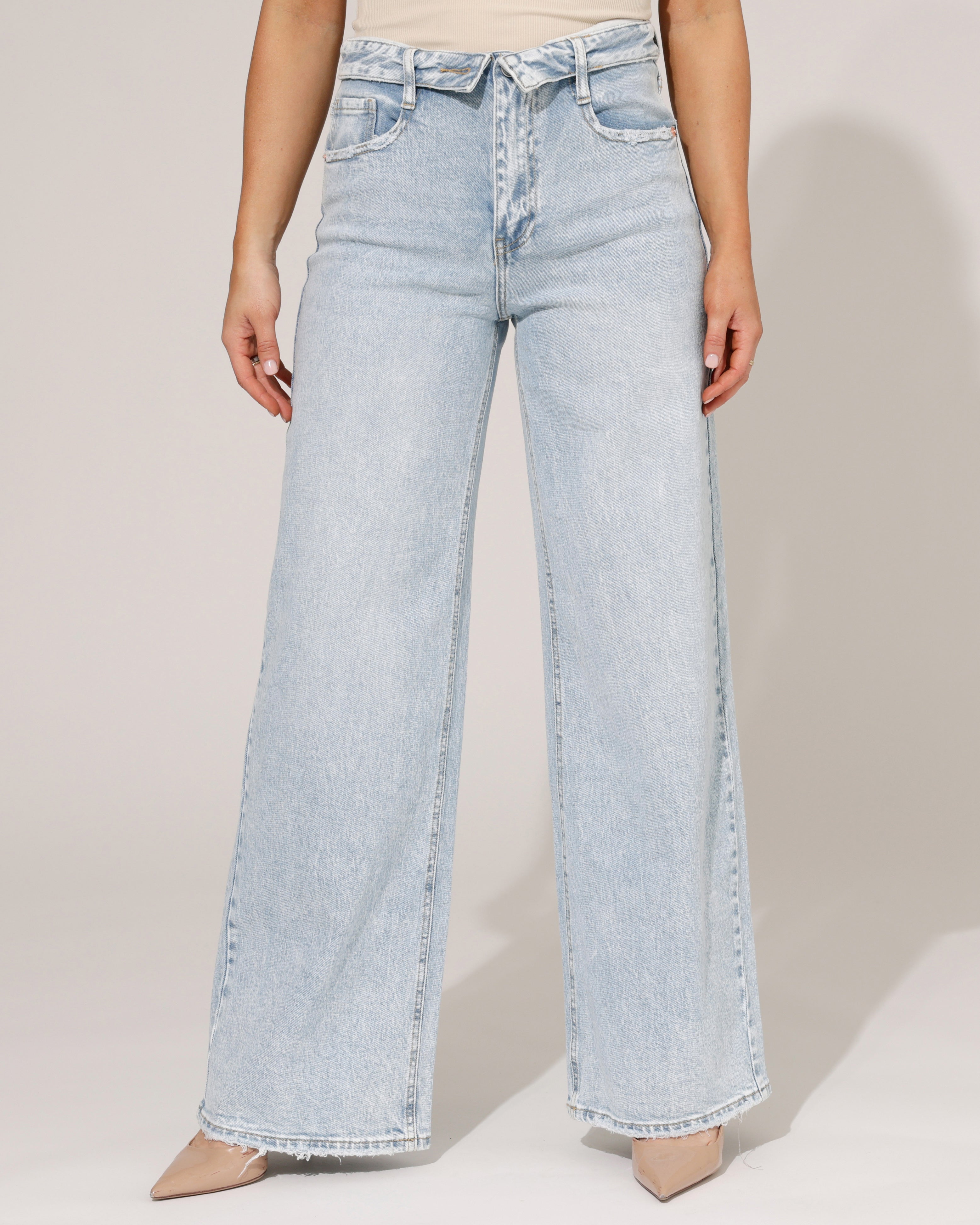Queen Hearts | Wide leg jeans Fold over Kitty-1 Lichtblauw