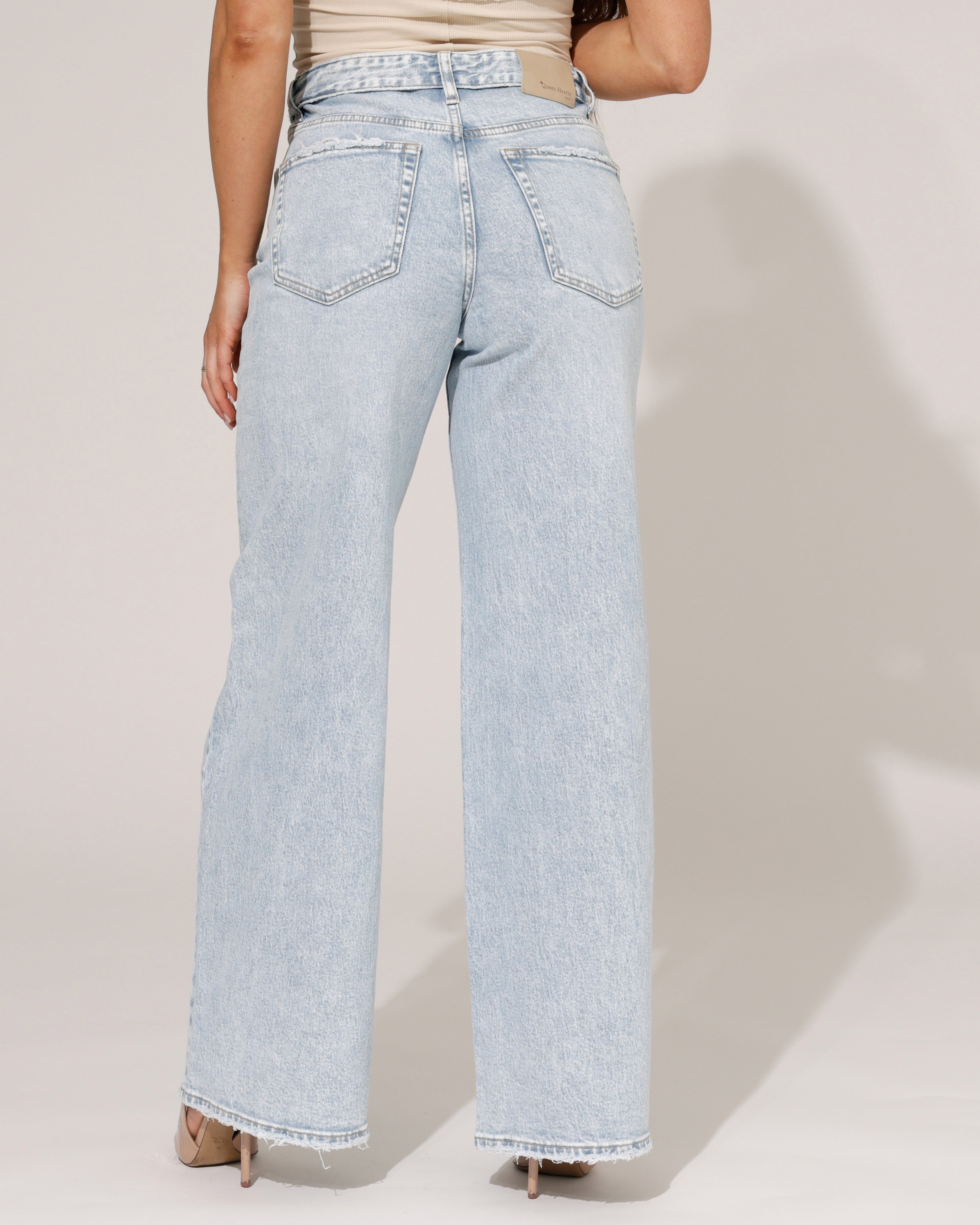 Queen Hearts | Wide leg jeans Fold over Kitty-1 Lichtblauw