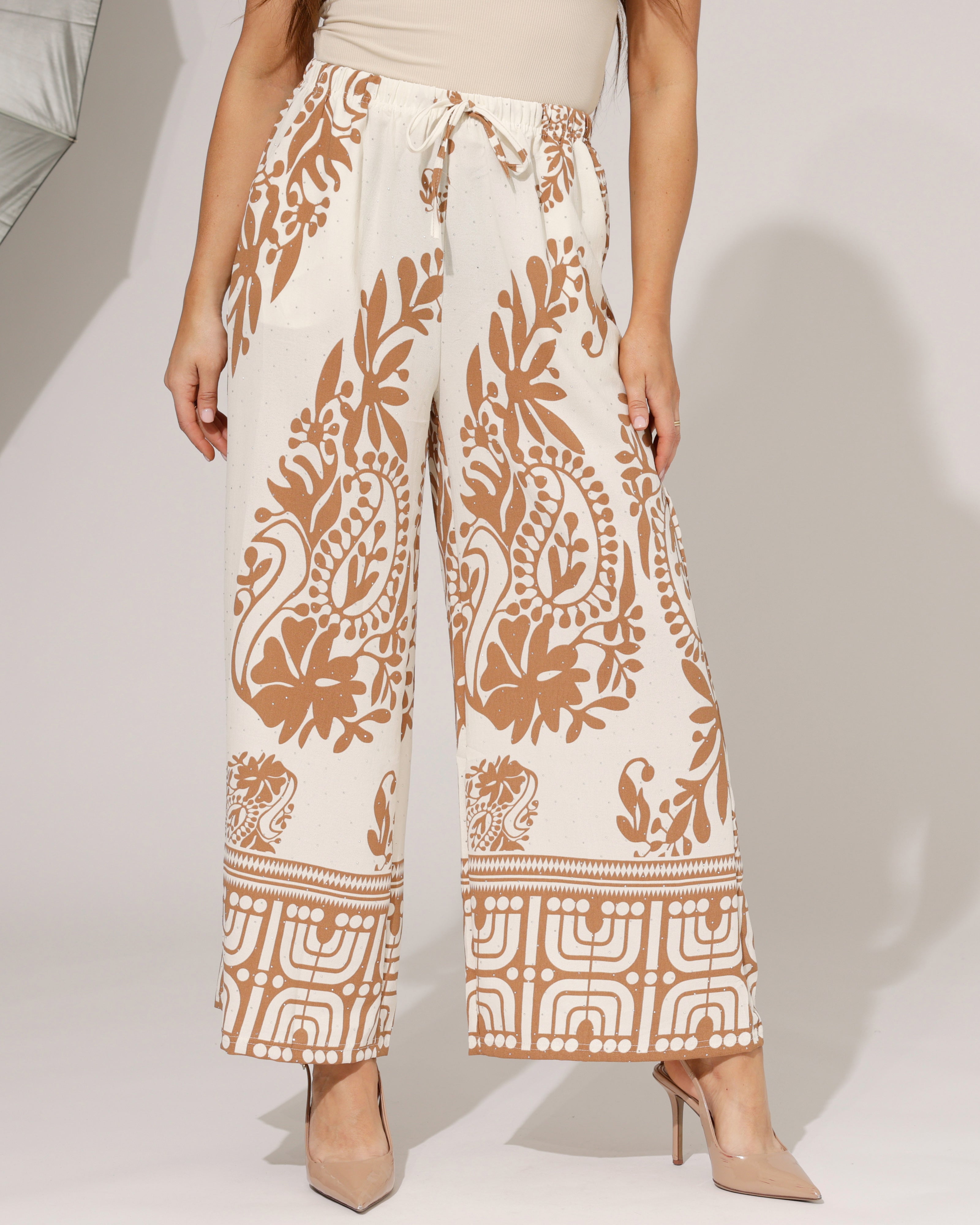 Wijde broek paisley print Farah Camel