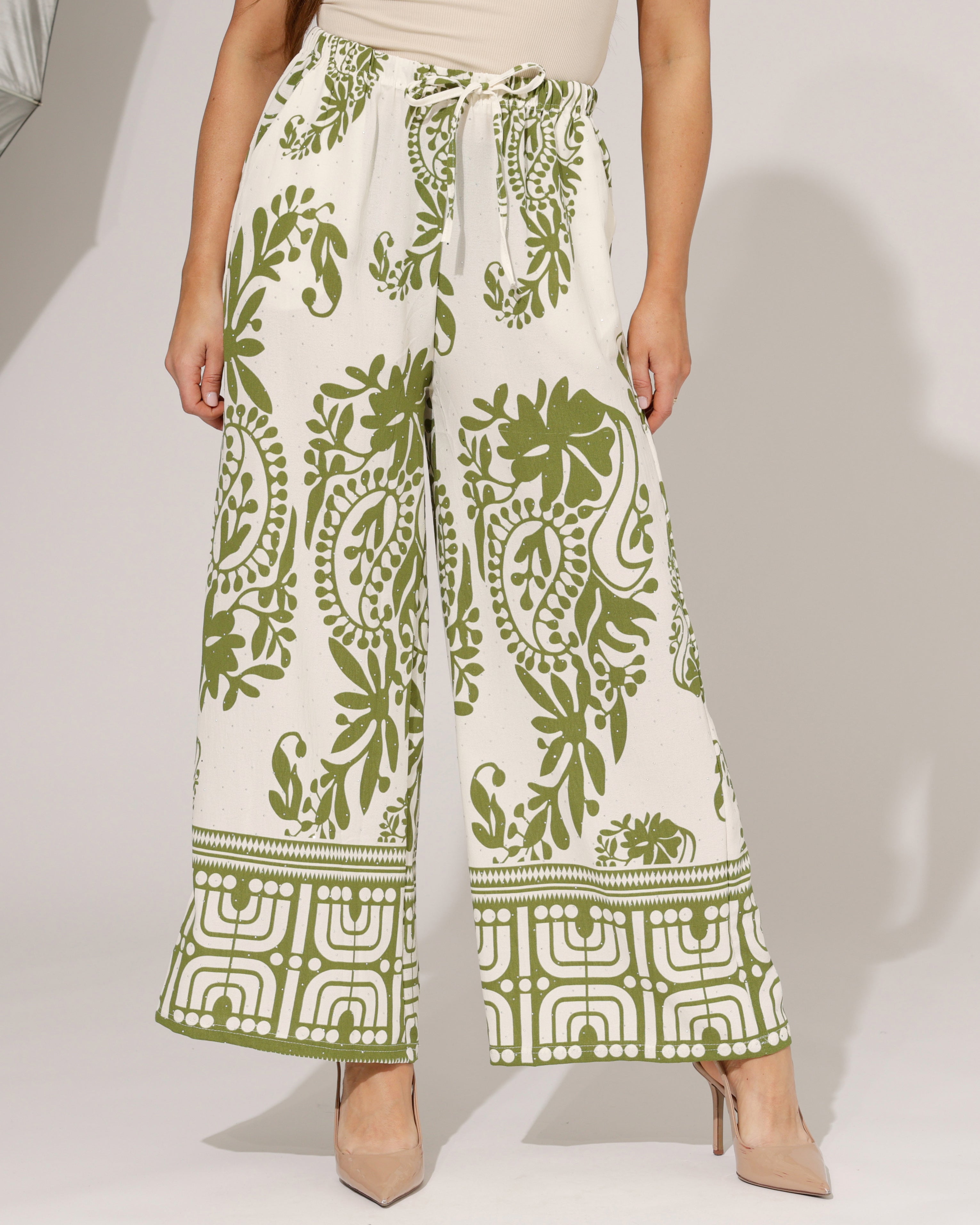Wijde broek paisley print Farah Groen