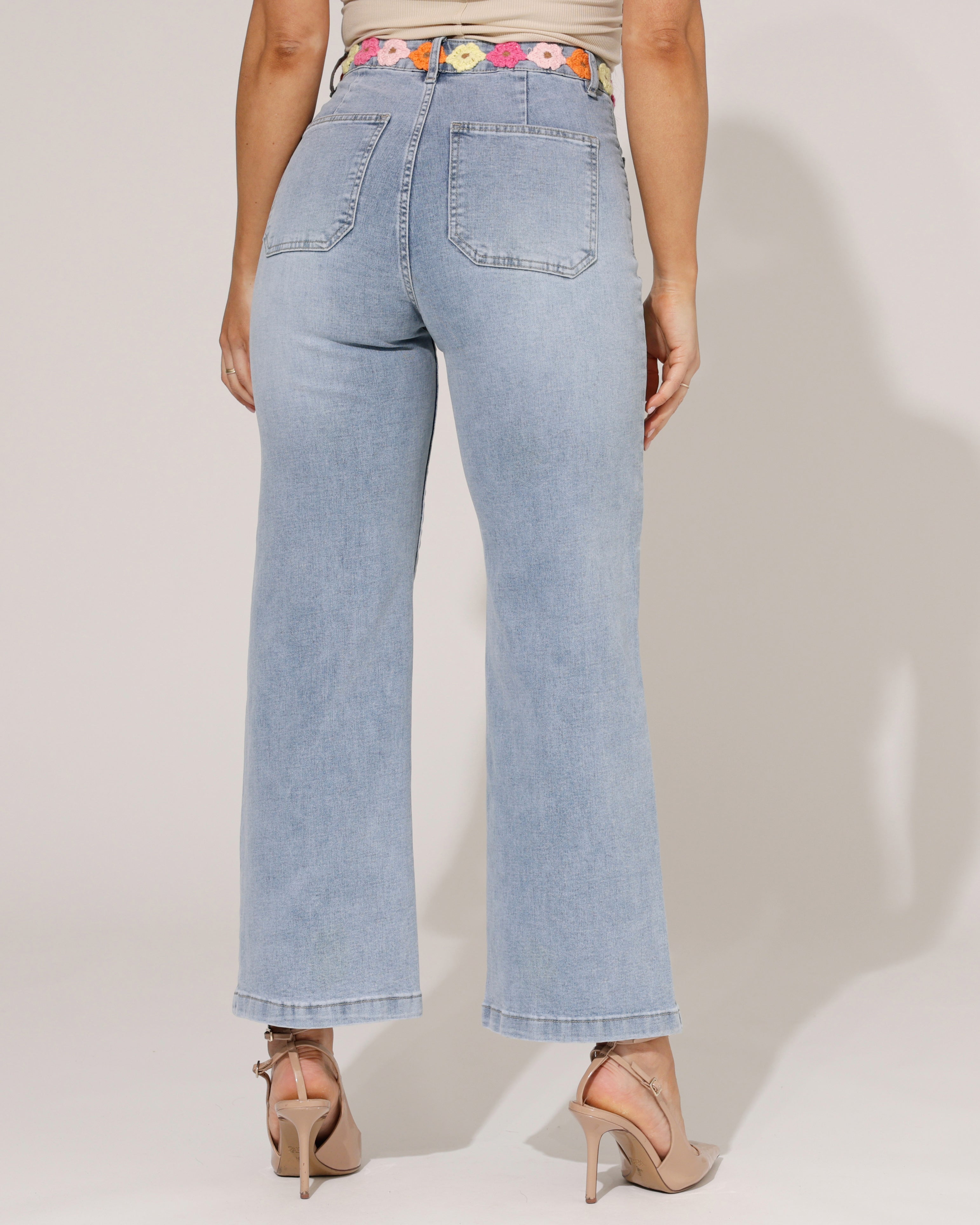 ZAC & ZOE | Wide leg jeans geborduurde bloemen Rendy-N Lichtblauw