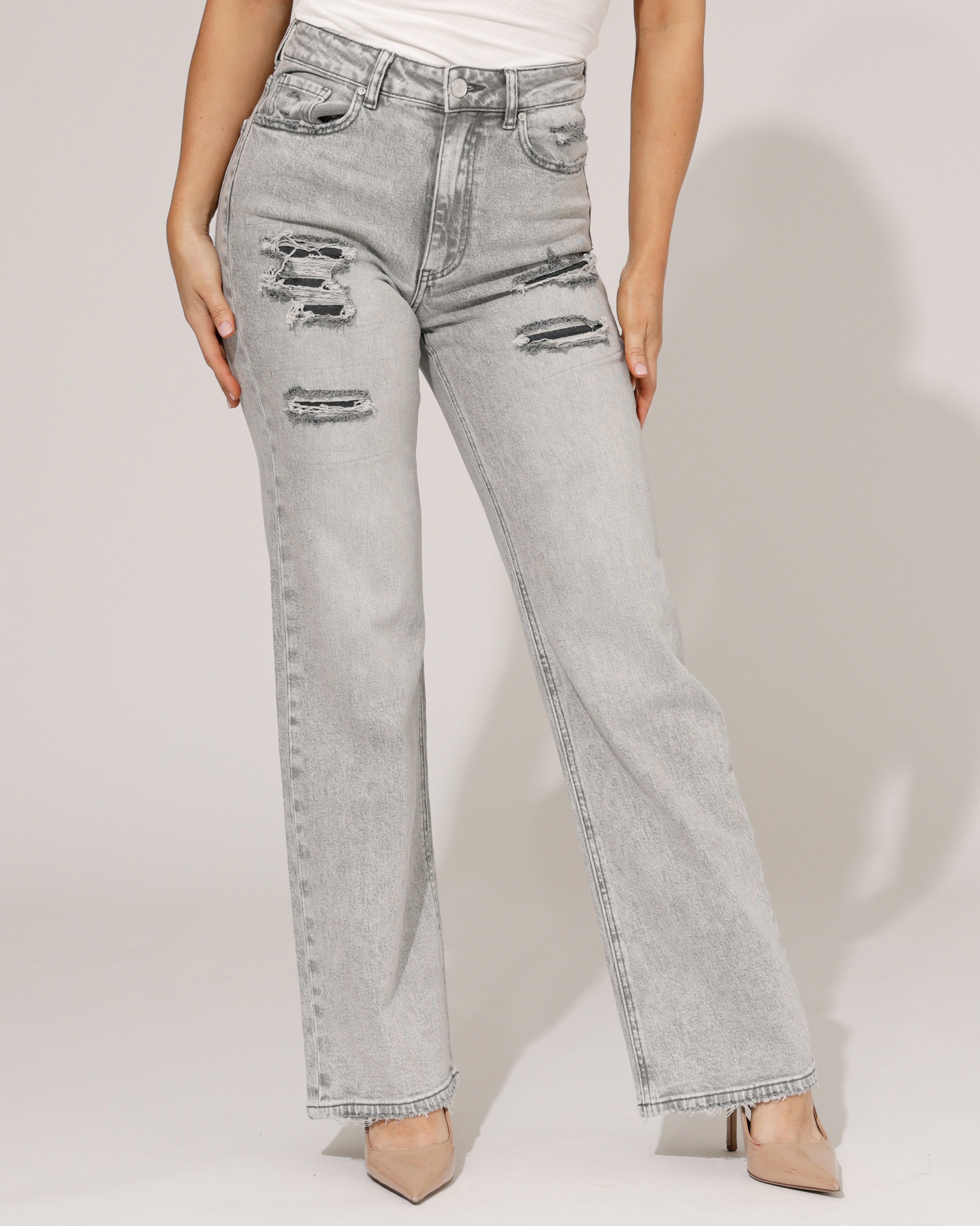 Queen Hearts | Wide leg jeans Janey Grijs