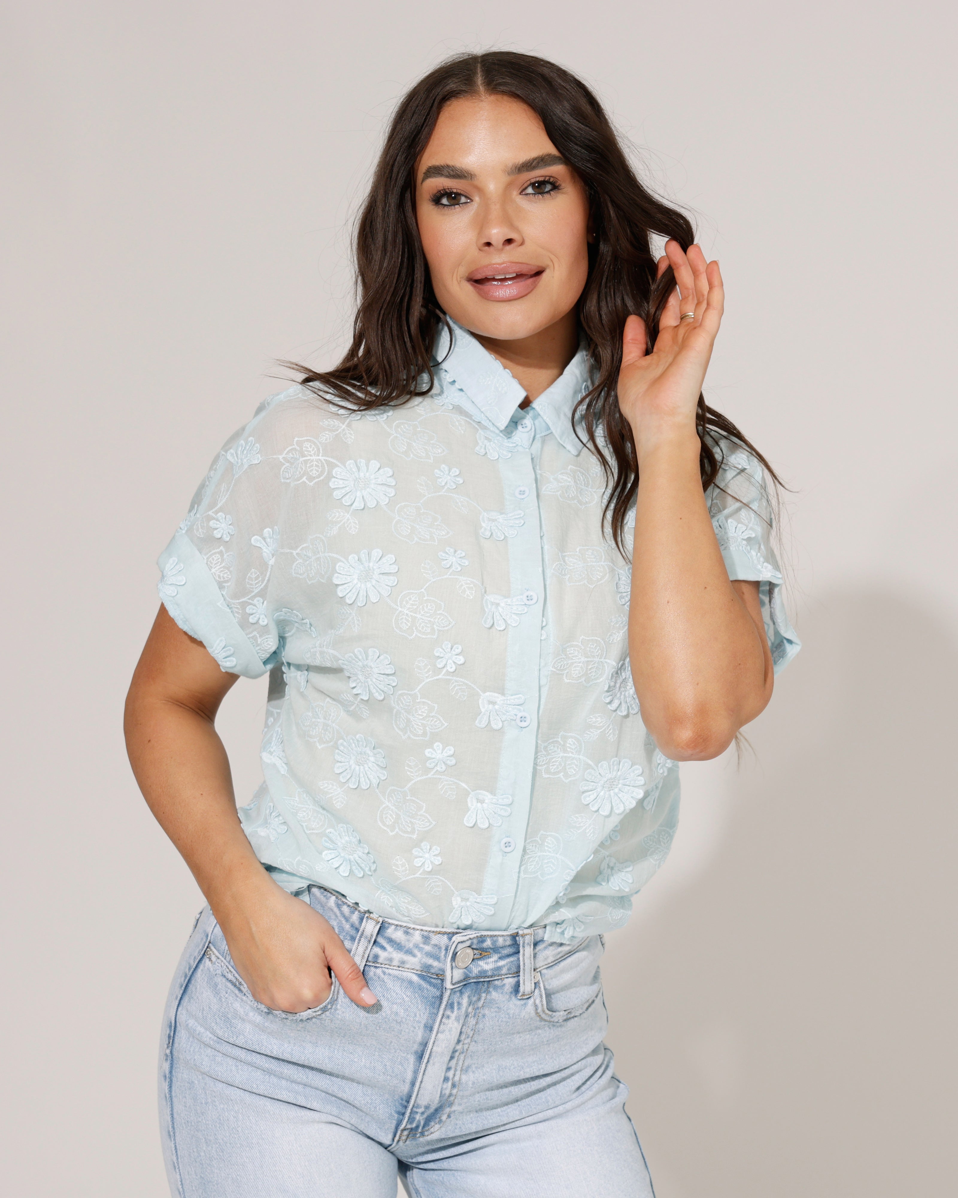 Blouse met bloemetjes Kaya Blauw