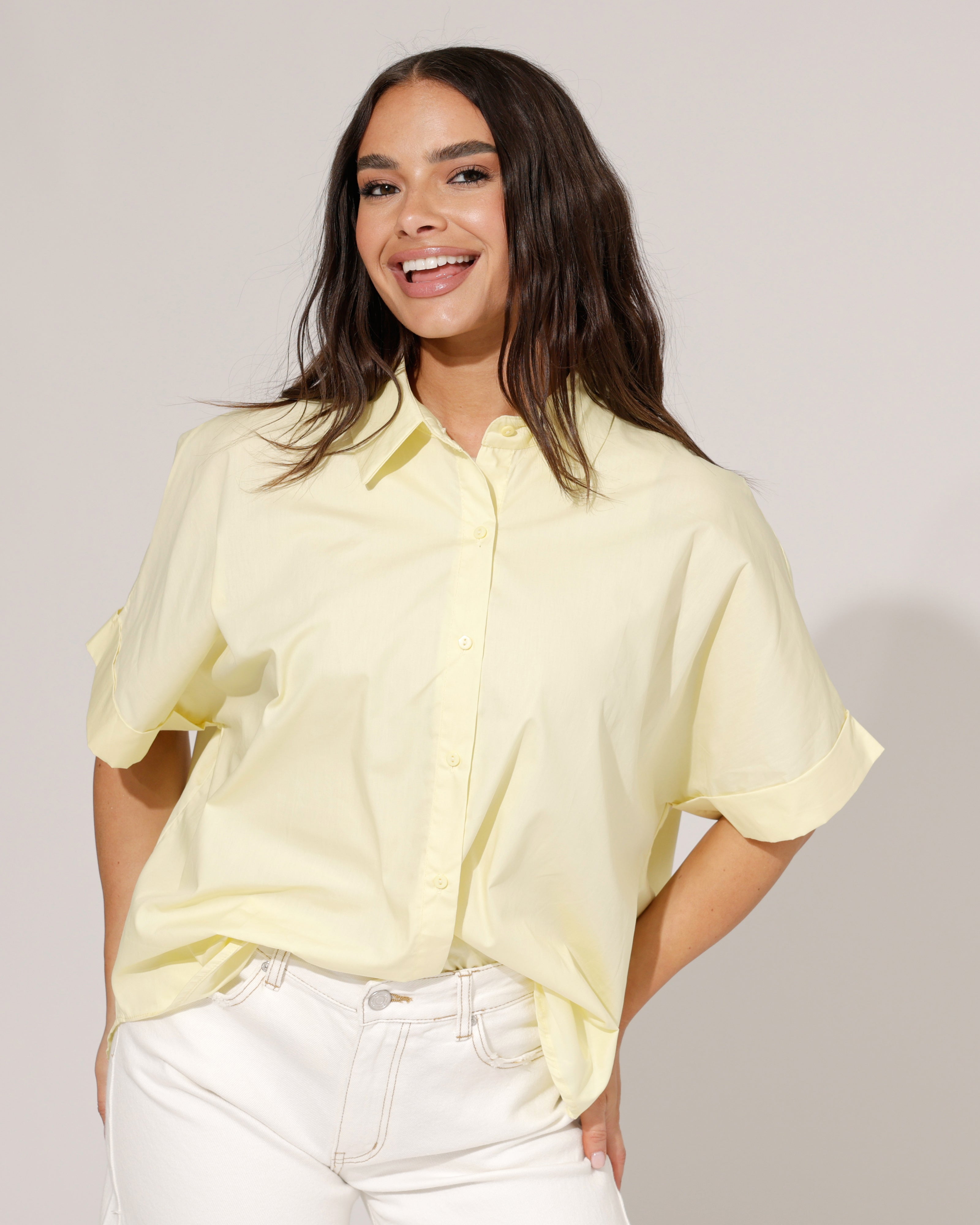 Effen blouse korte mouwen Lilly Geel