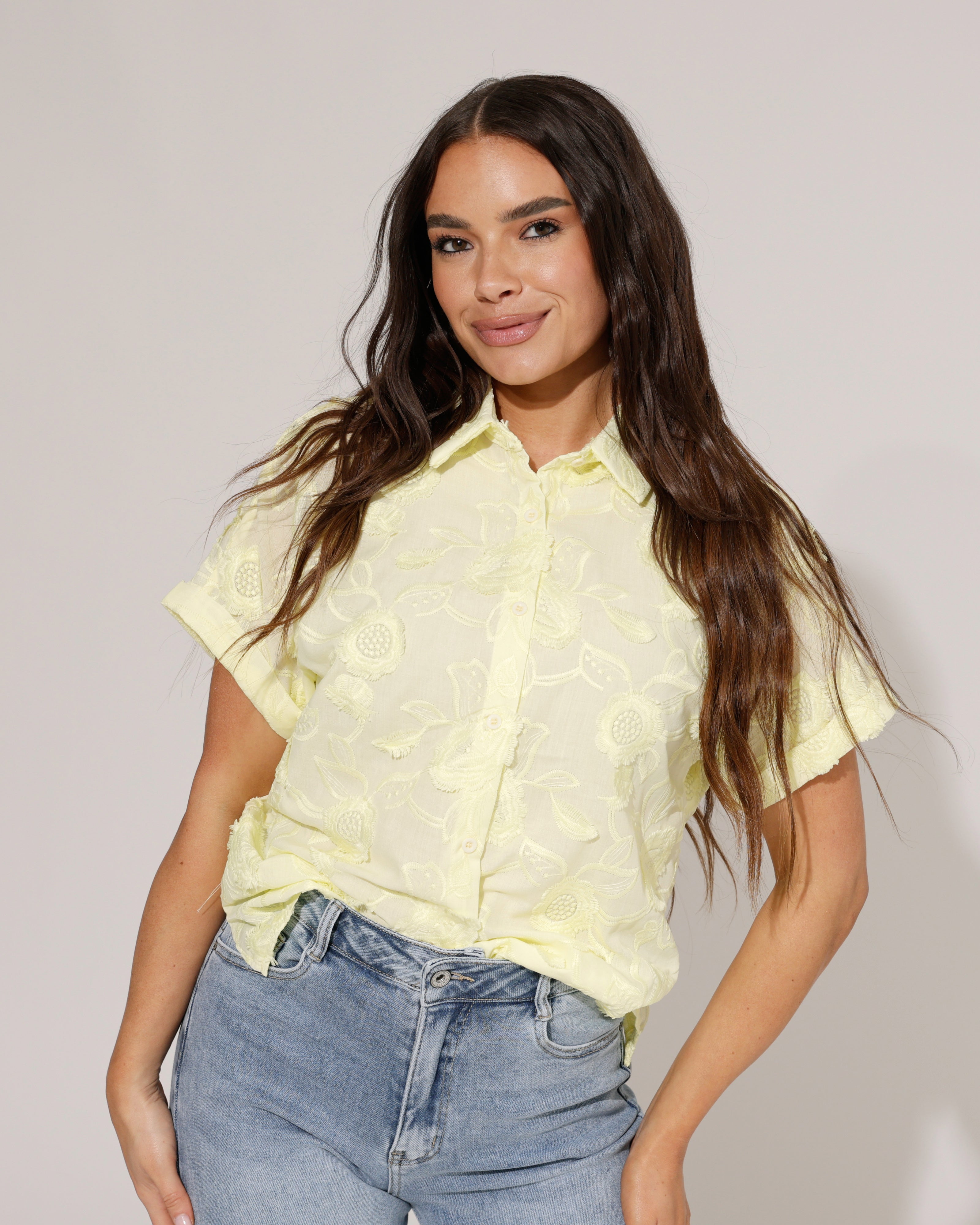 Blouse met bloemen Vicky Geel