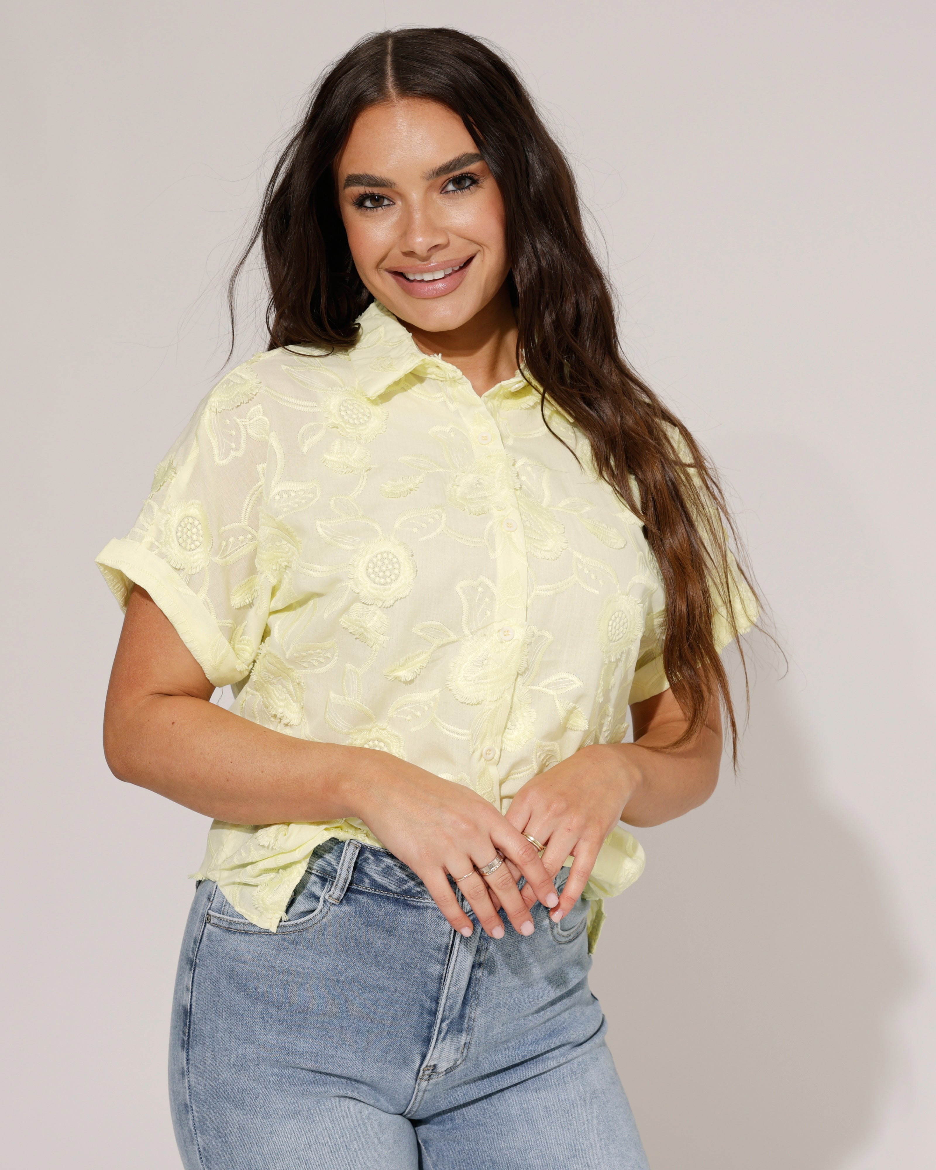 Blouse met bloemen Vicky Geel