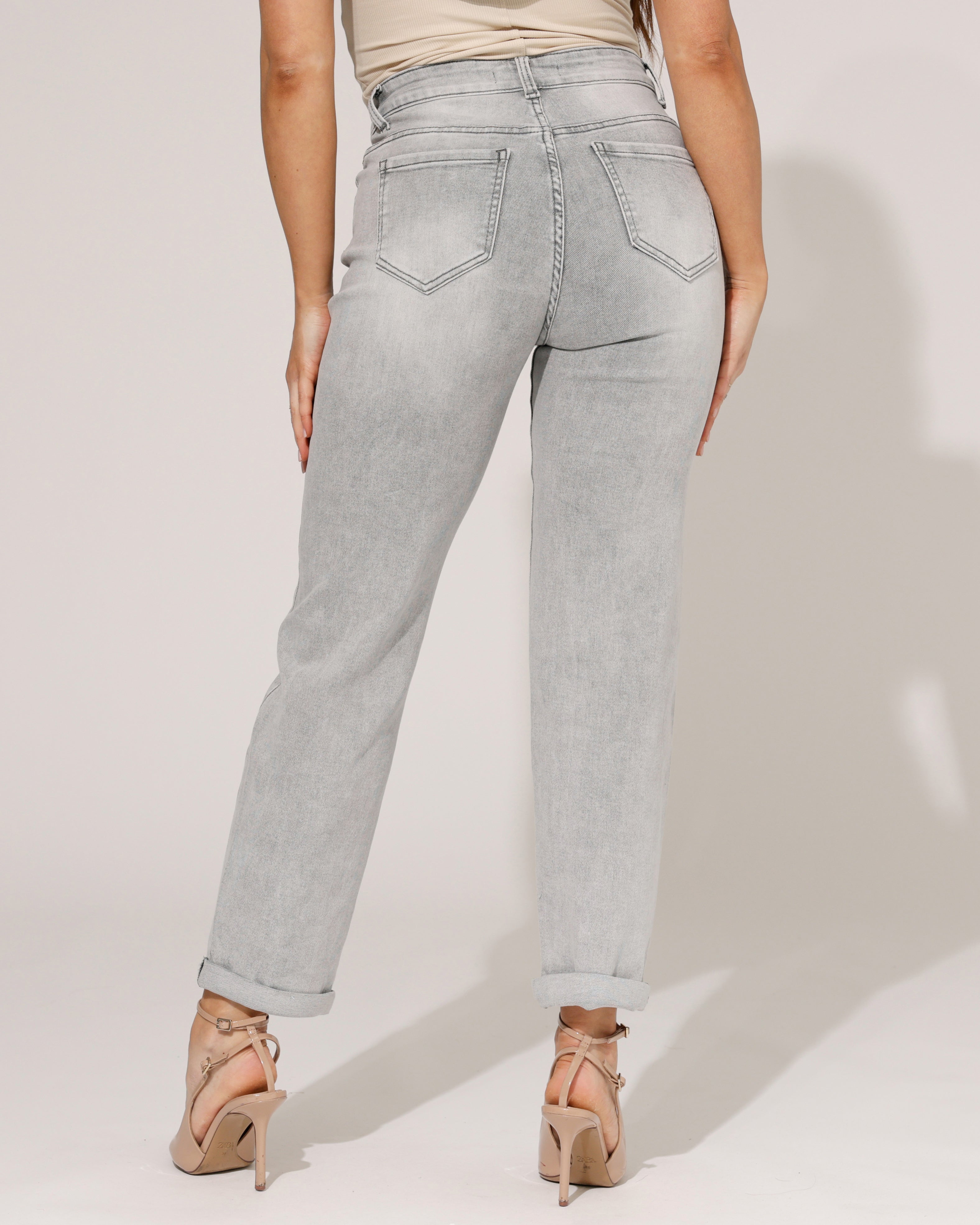 Hello Miss | Mom jeans strass Senny-2 Grijs