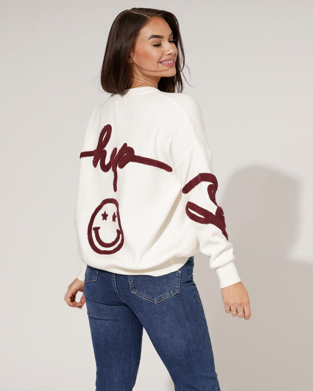 Trui Smiley Roomwit/ Bordeaux