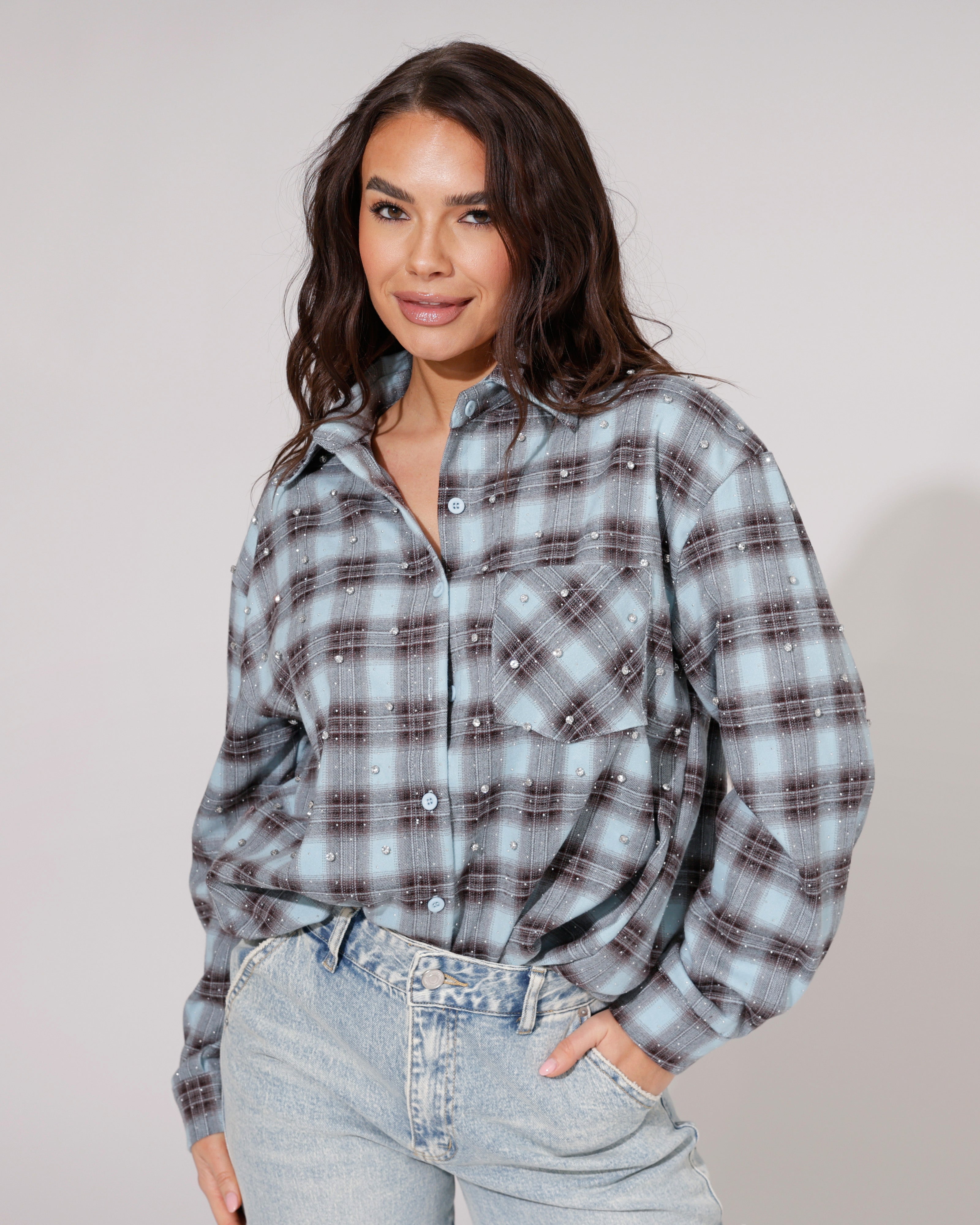 Geruite blouse Sterre Turquoise