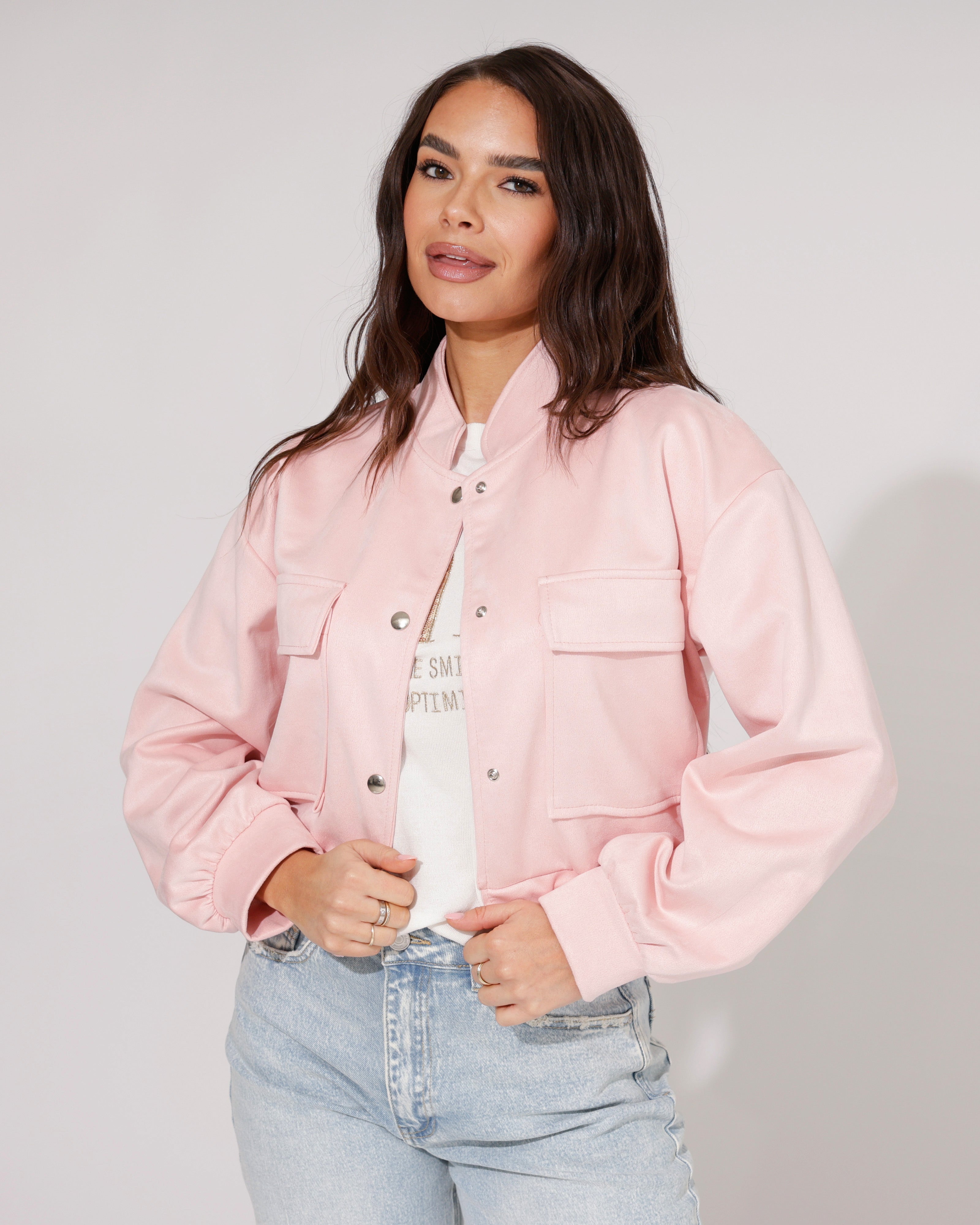 Suede-look bomberjacket Yazz Lichtroze