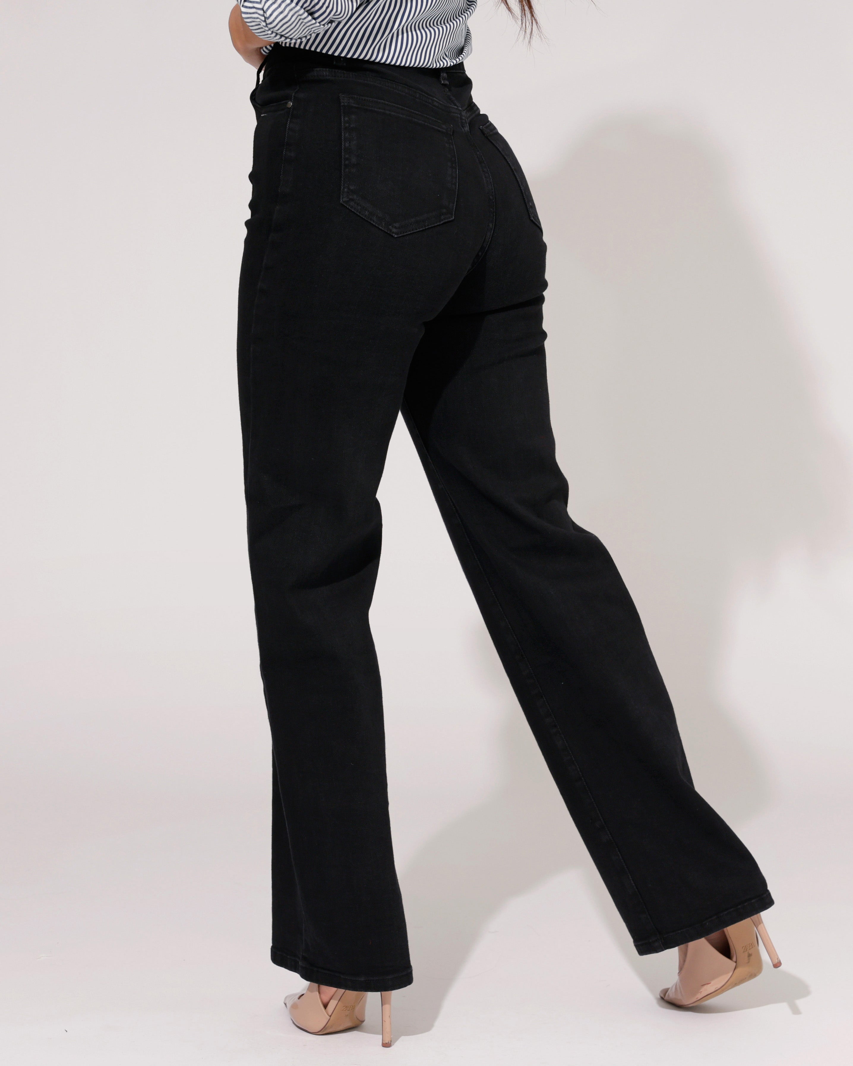 Hello Miss | Wide leg jeans Jamie-5 Zwart
