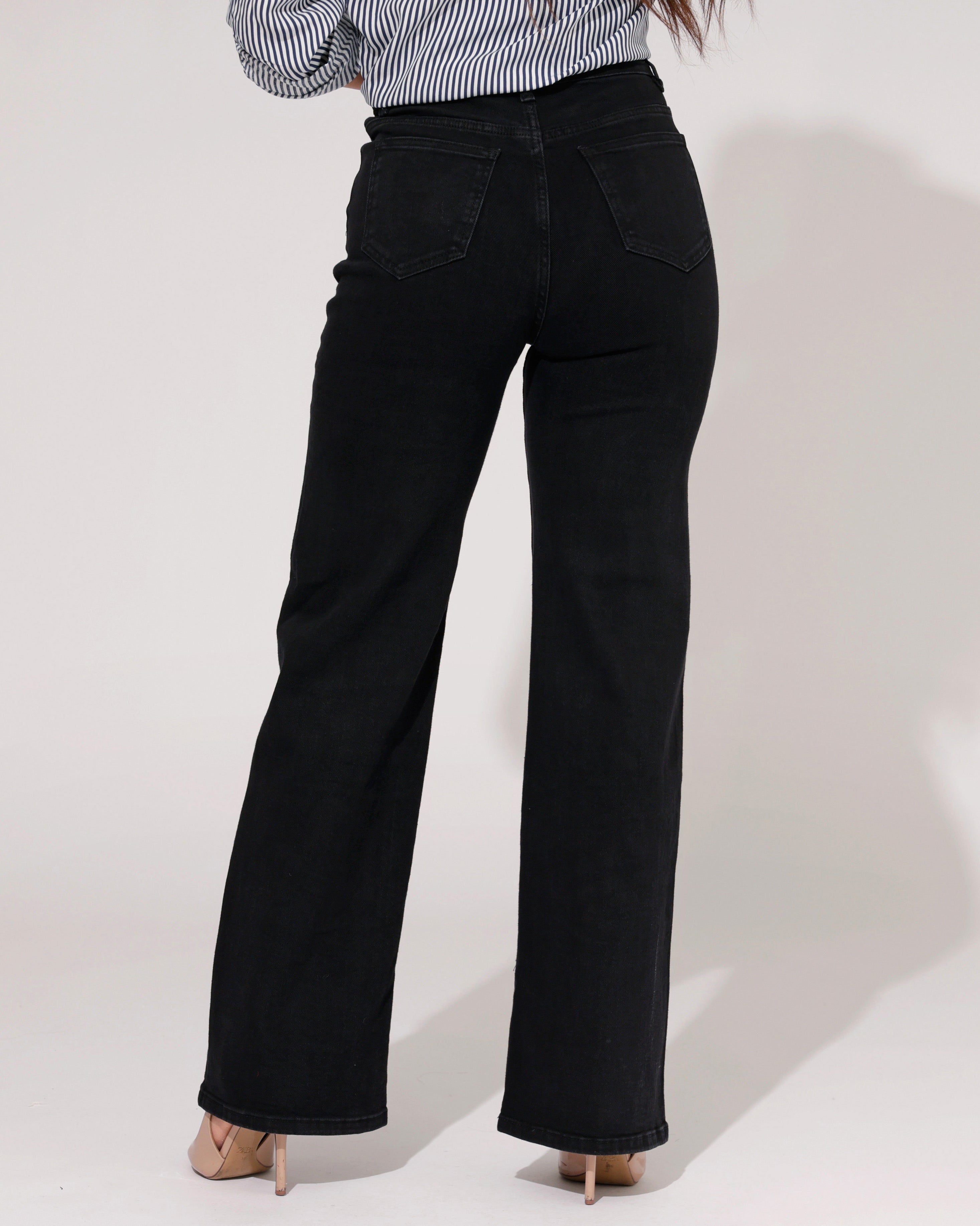 Hello Miss | Wide leg jeans Jamie-5 Zwart