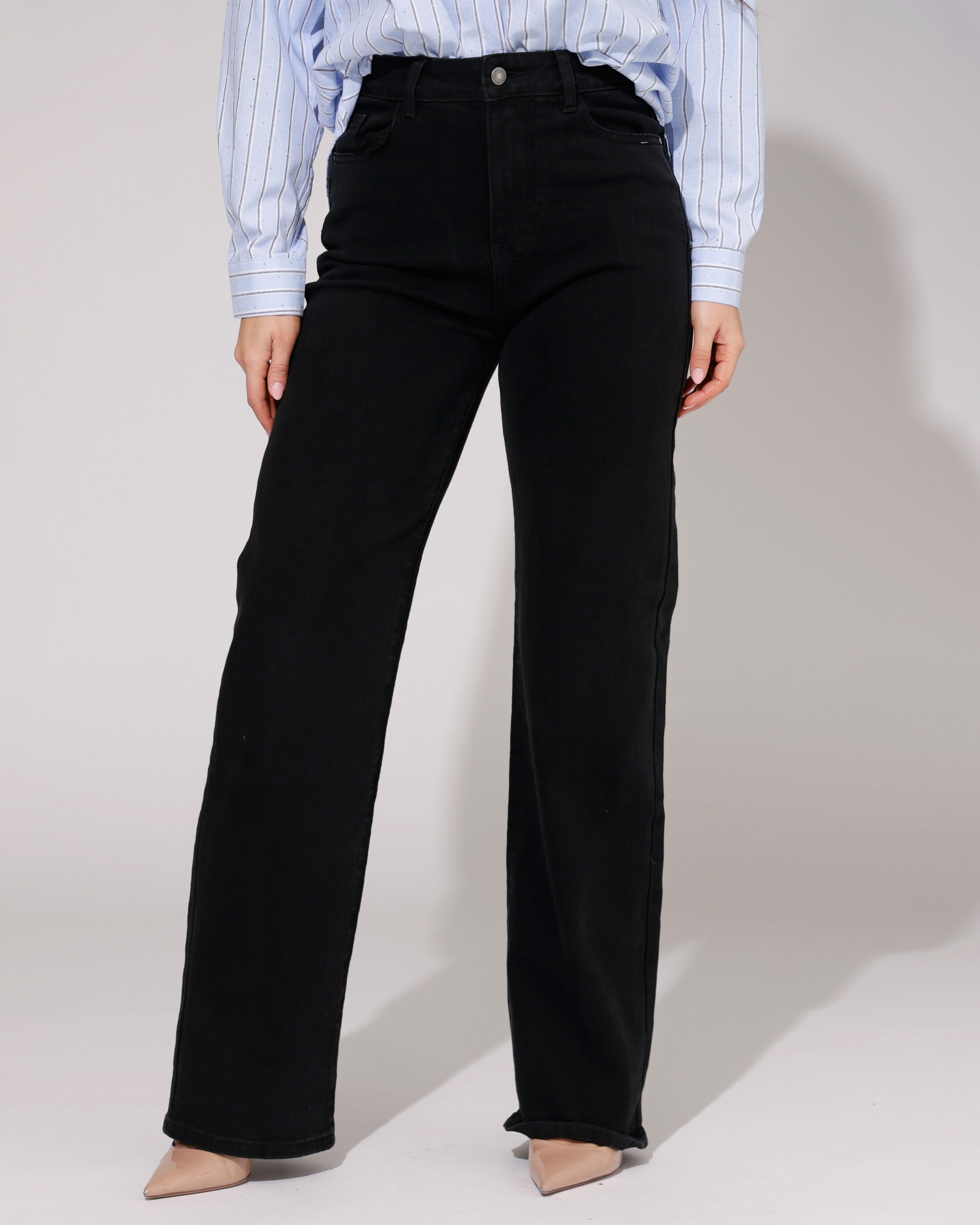 Hello Miss | Wide leg jeans Macey-3 Zwart