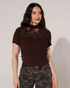 Top met kanten details Lieve Donkerbruin