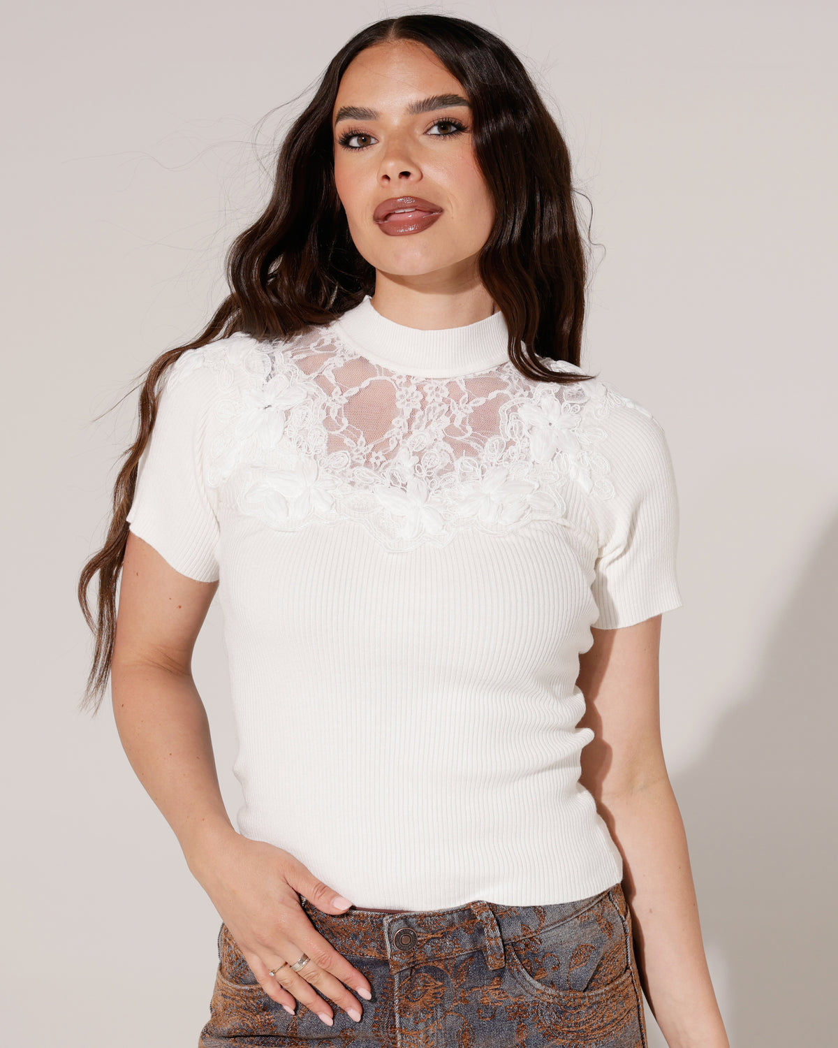 Top met kanten details Lieve Wit
