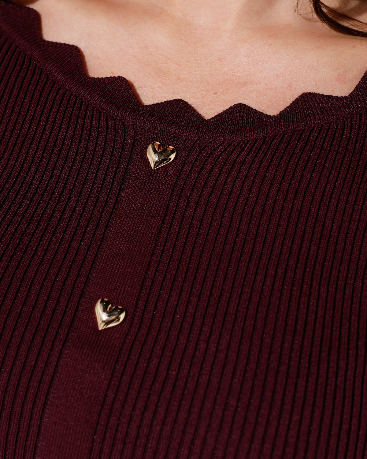 Vest ribstof en hartjes knopen Lela Aubergine