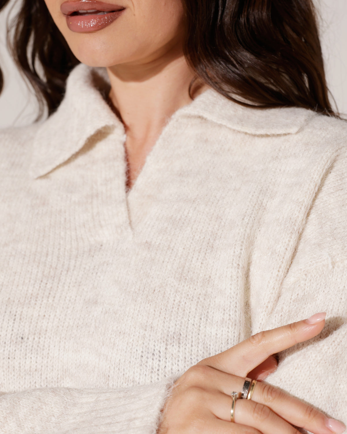 Gebreide trui met kraag Ivana Beige