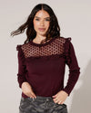 Top met opengewerkte hals en rushes Livina Aubergine