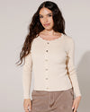 Vest ribstof en hartjes knopen Lela Beige