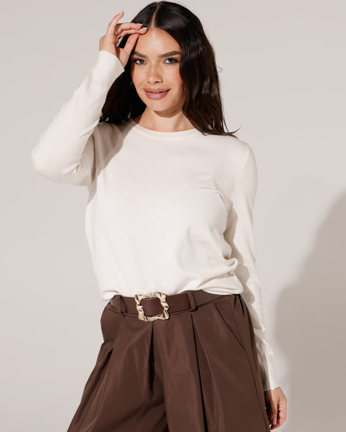 Top met goudkleurige studs Lize Beige