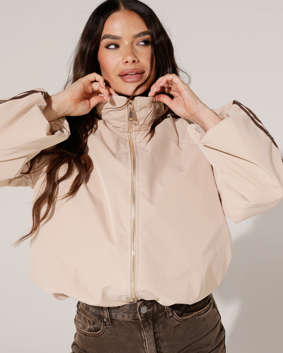 Tussenjacket met strepen Vivey Taupe