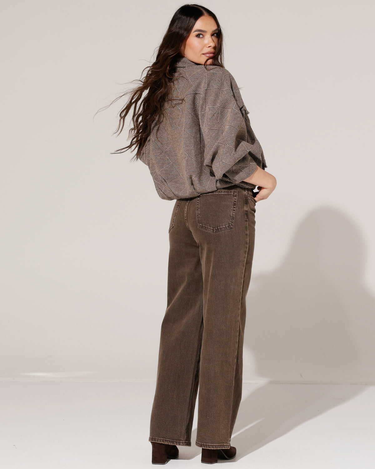 Queen Hearts | Wide leg jeans Eveline-1 Donkerbruin