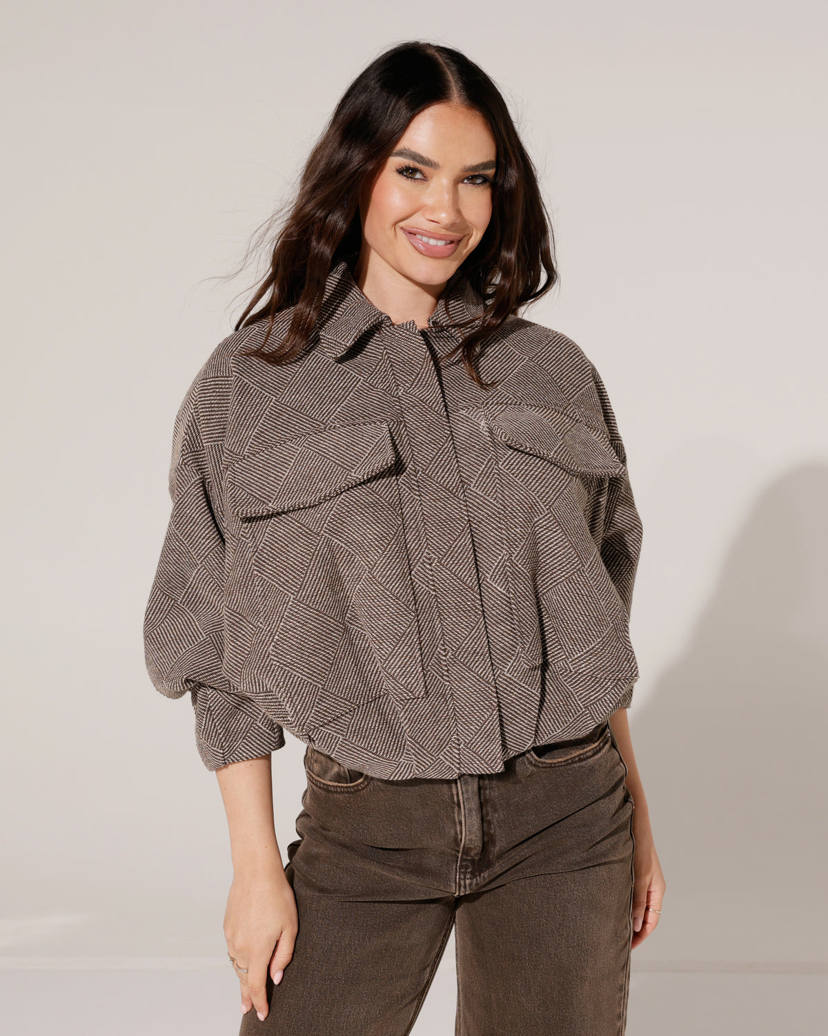 Geruite bomberjacket Fenna Bruin