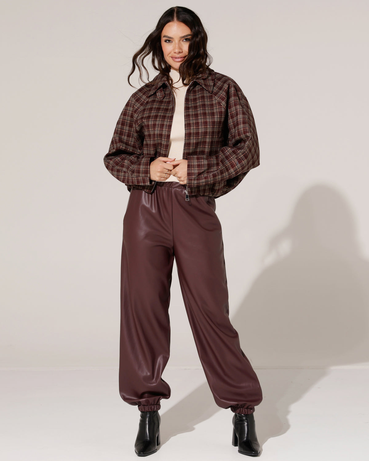 Geruit bomberjacket Quinn Bordeaux