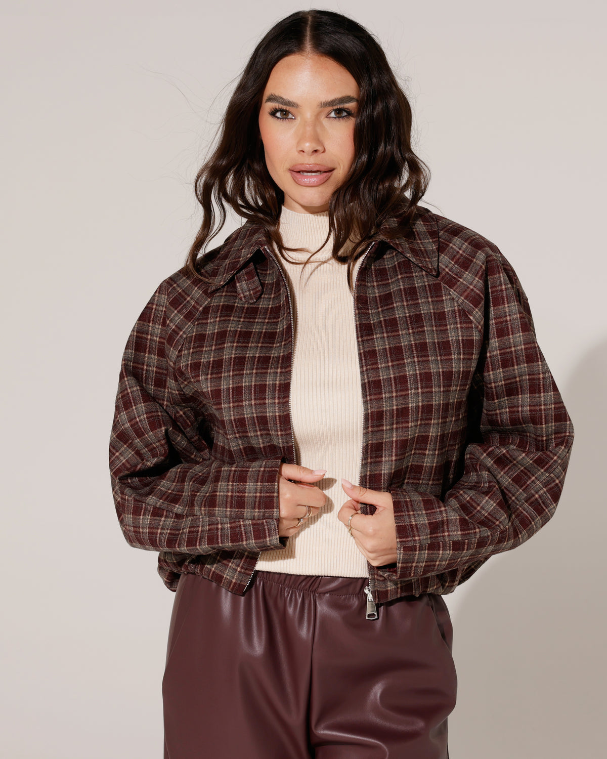 Geruit bomberjacket Quinn Bordeaux