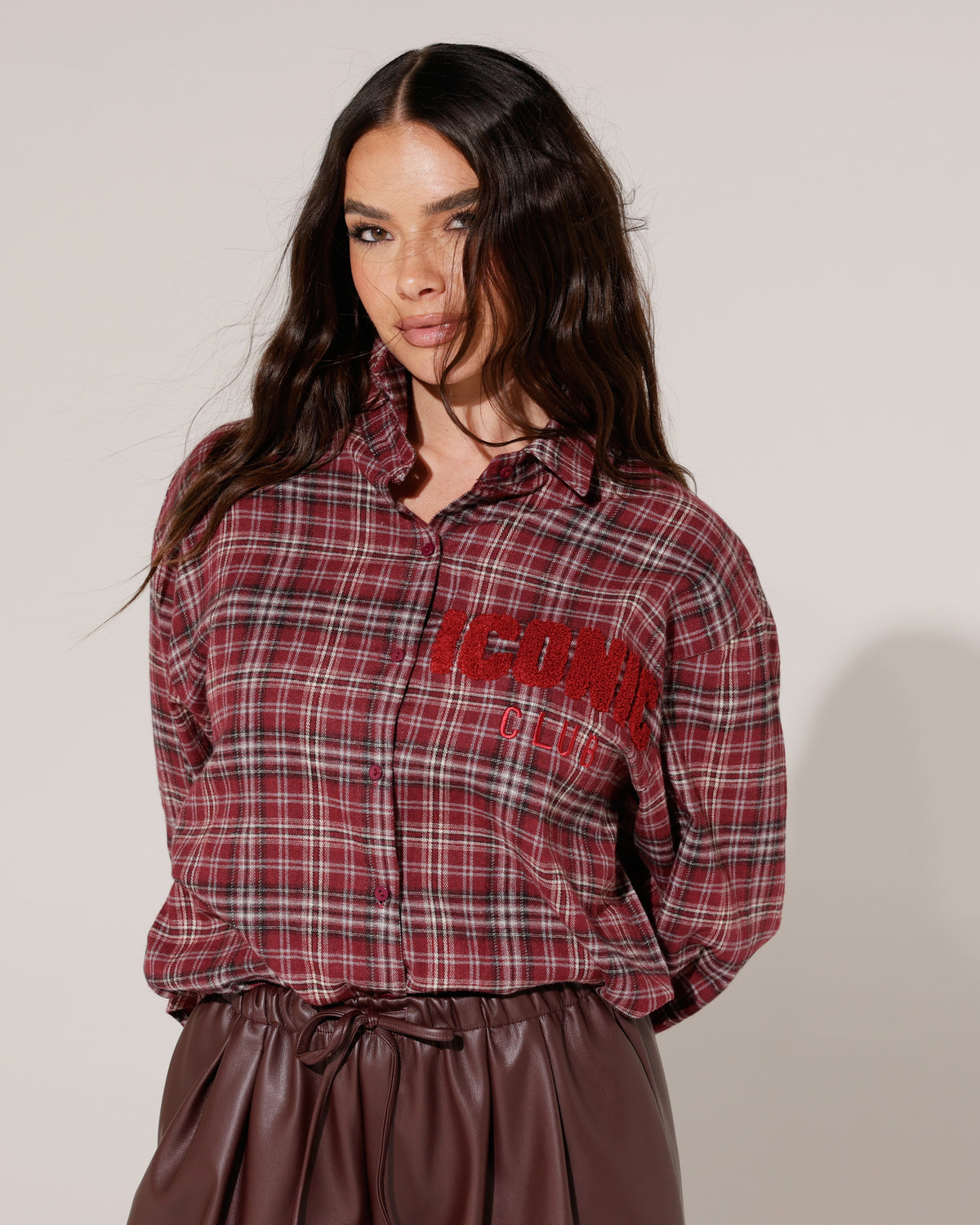 Geruite blouse Iconic Bibi Bordeaux
