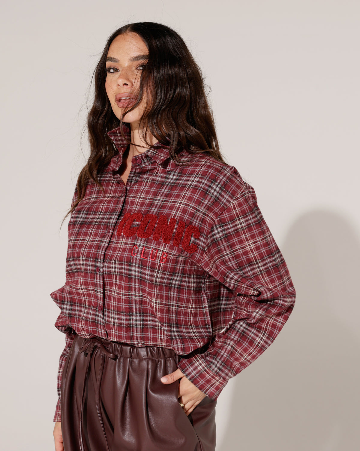Geruite blouse Iconic Bibi Bordeaux