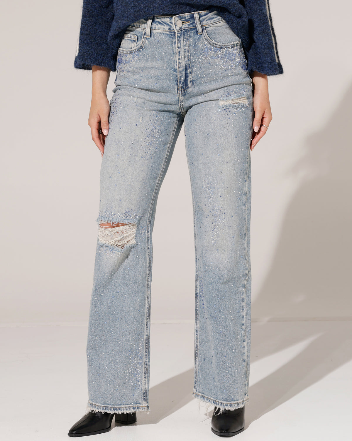 Queen Hearts | Wide leg jeans met strass Yaya Blauw