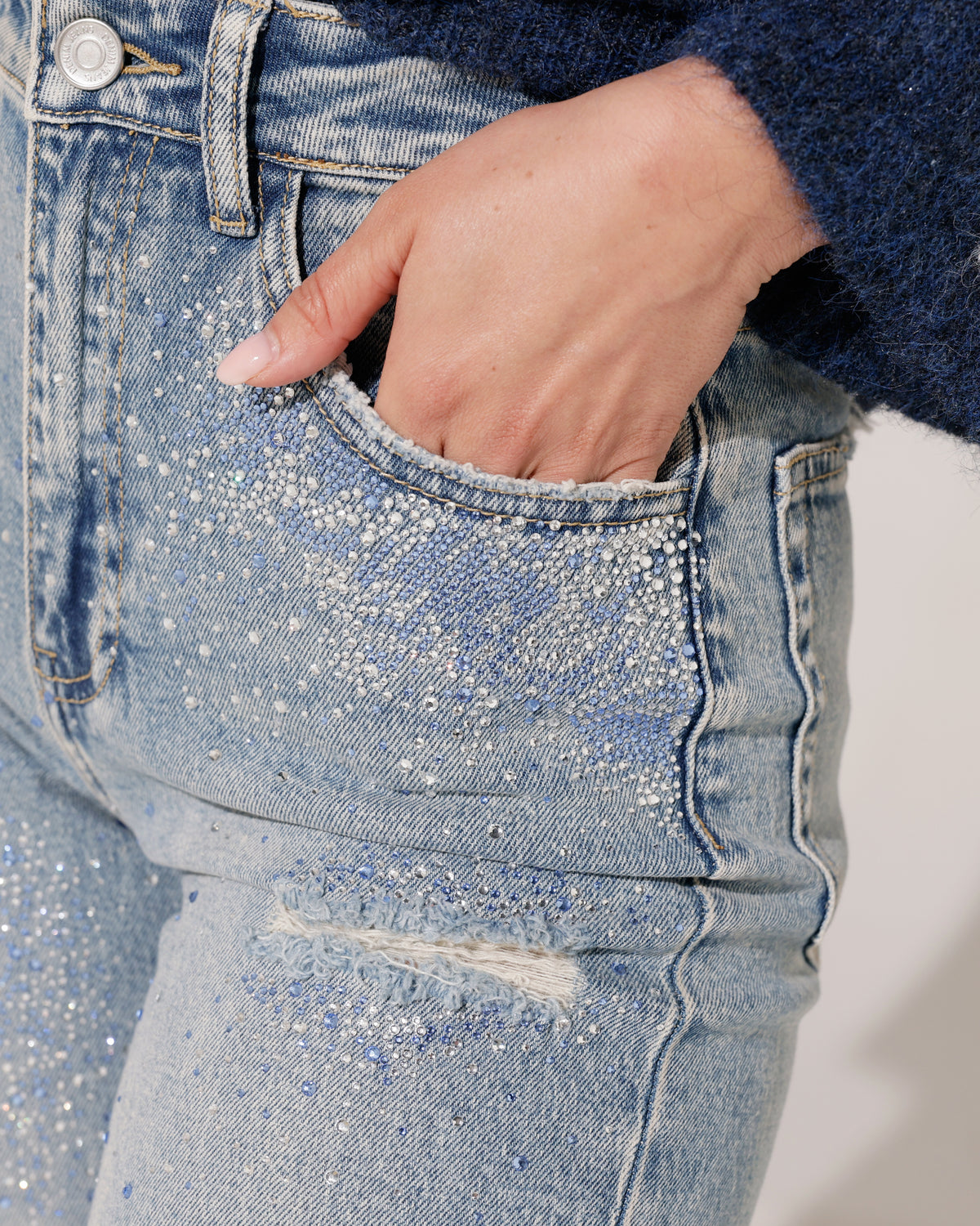 Queen Hearts | Wide leg jeans met strass Yaya Blauw