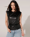 Leatherlook top strik koord Krisy Zwart
