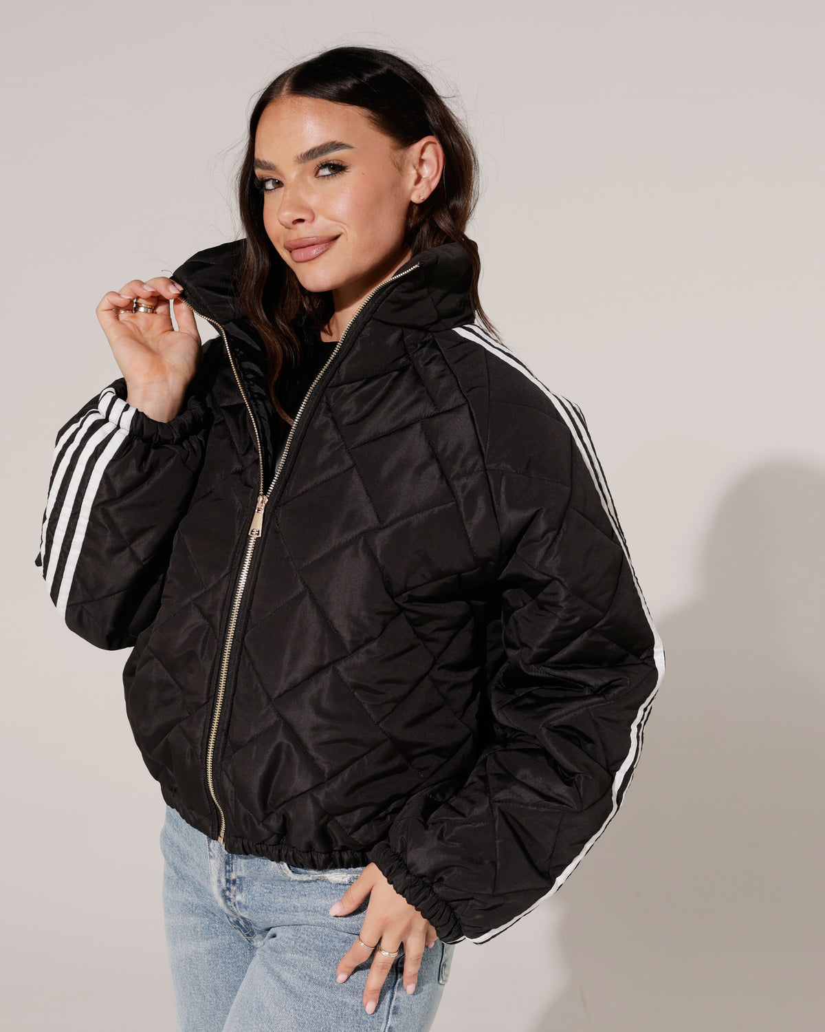 Gewatteerd bomberjacket met strepen Revy Zwart