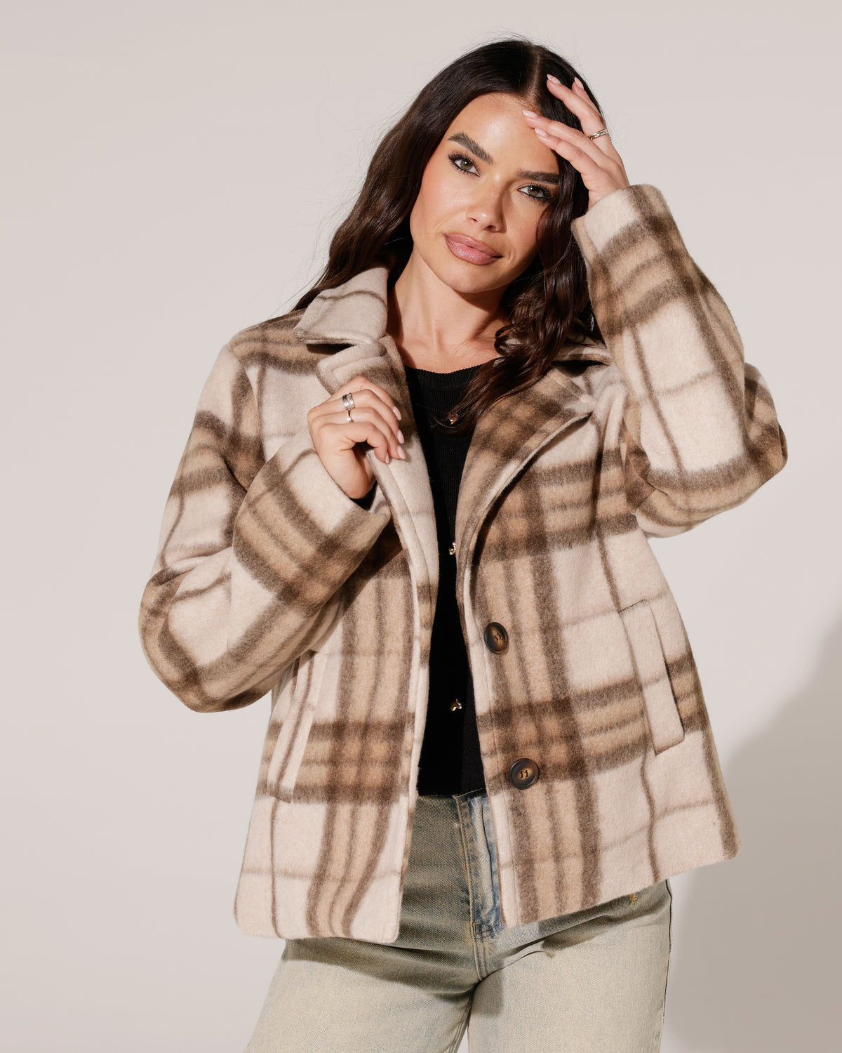 Geruite korte trenchcoat Melane Beige