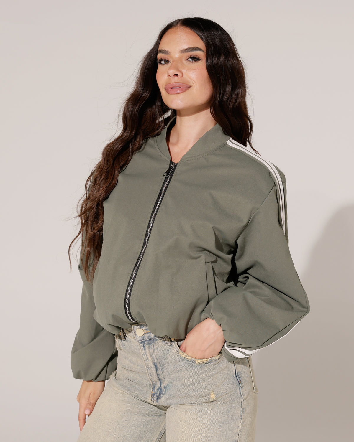 Bomberjacket met strepen Kylie Groen