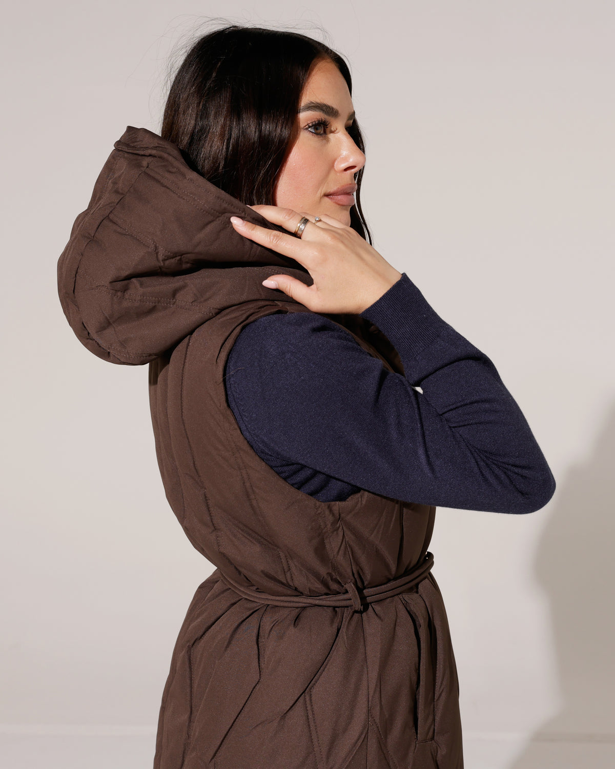 Lange bodywarmer Xena Donkerbruin