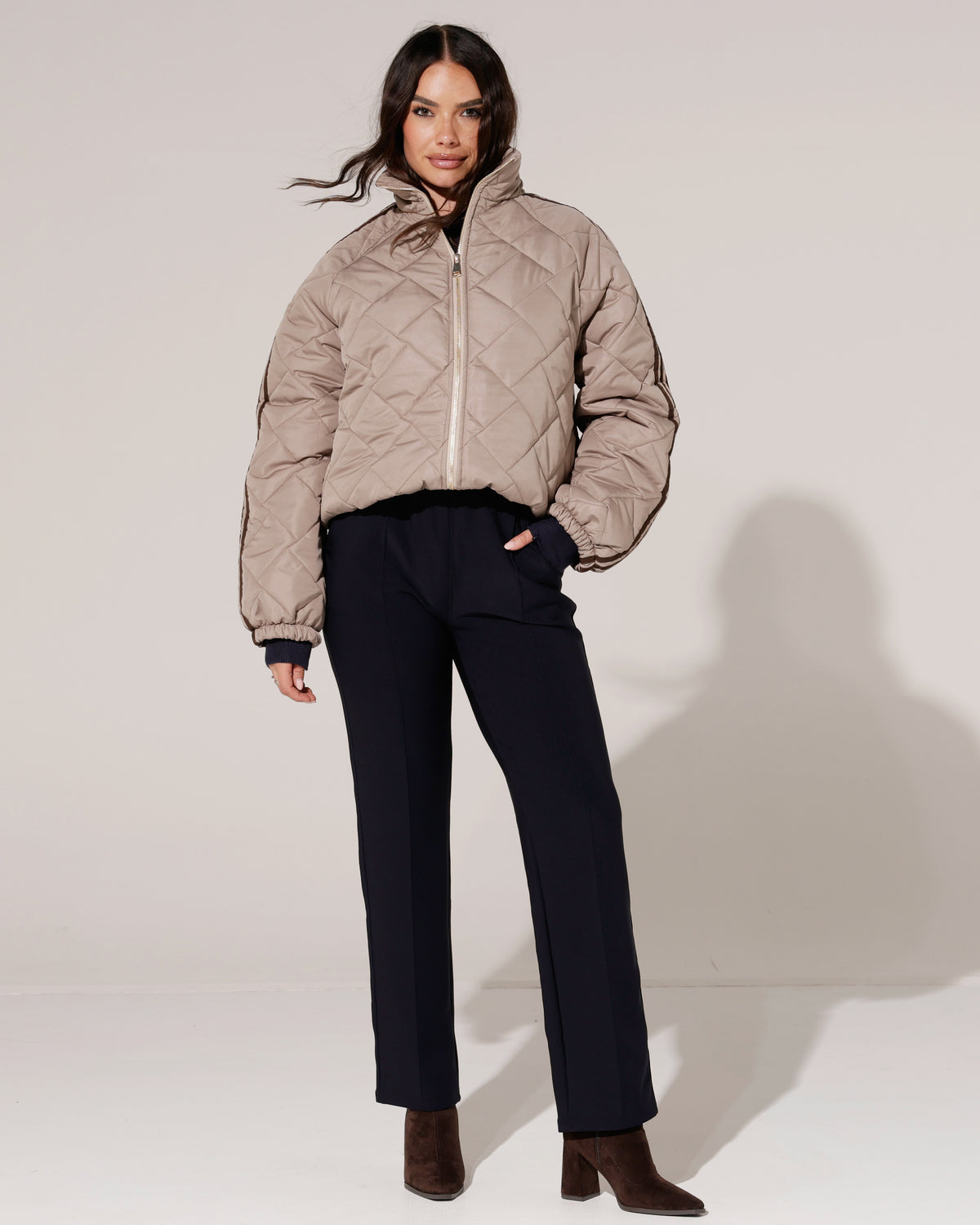 Gewatteerd bomberjacket met strepen Revy Taupe