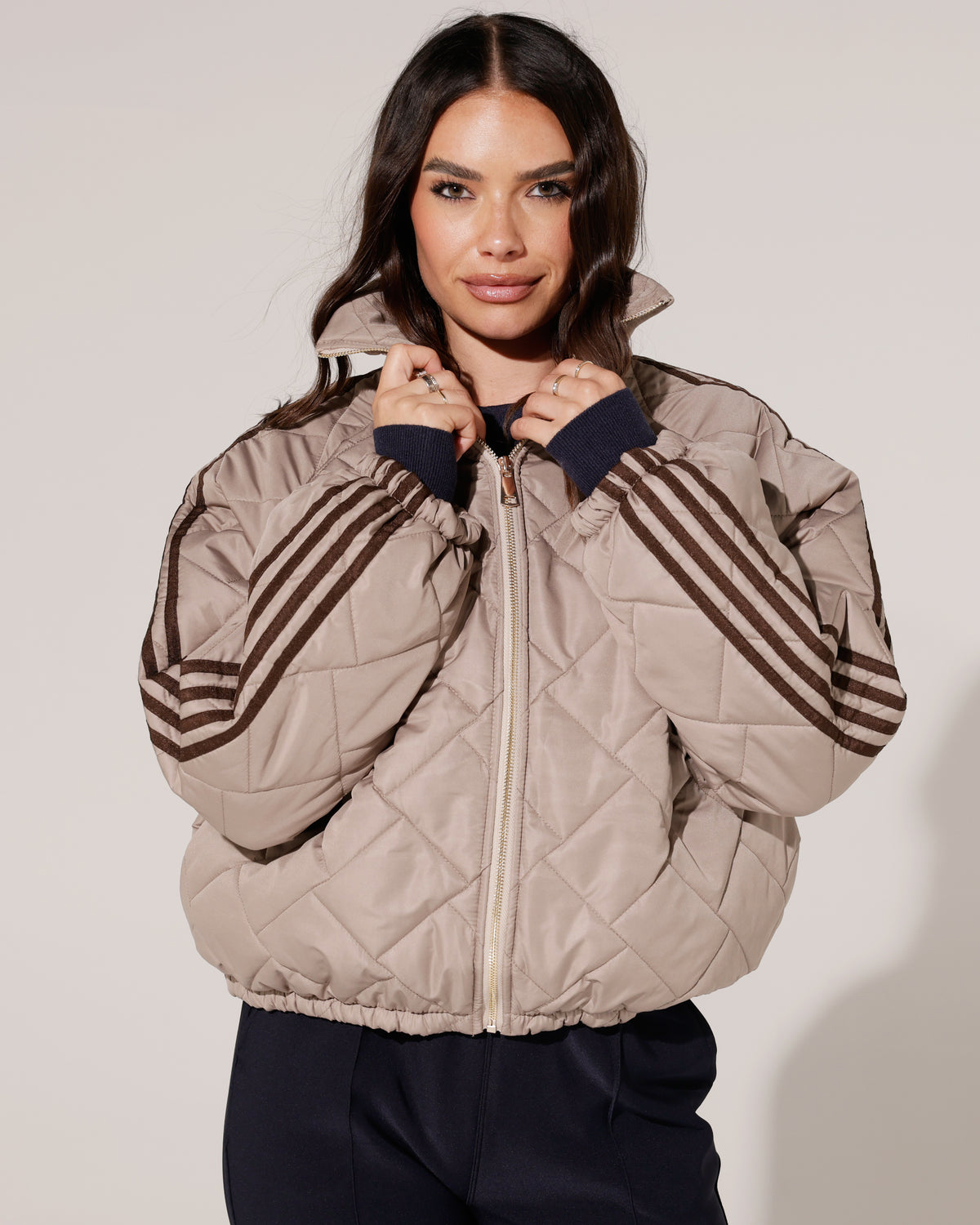 Gewatteerd bomberjacket met strepen Revy Taupe